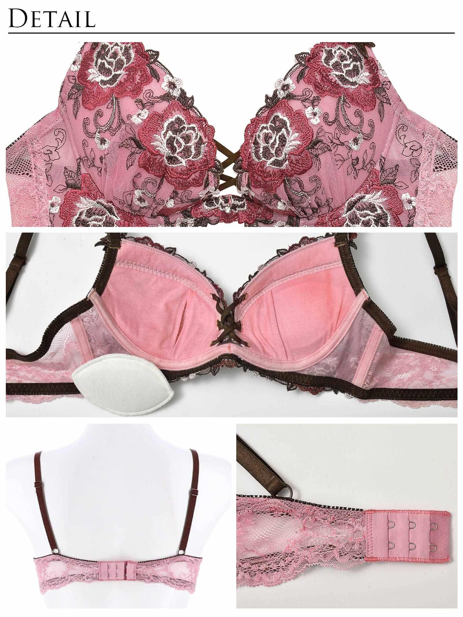 【Reinest】ノーブルロゼッタレースアップブラジャー&バック透けフルバックショーツ - 【公式】247Lingerie