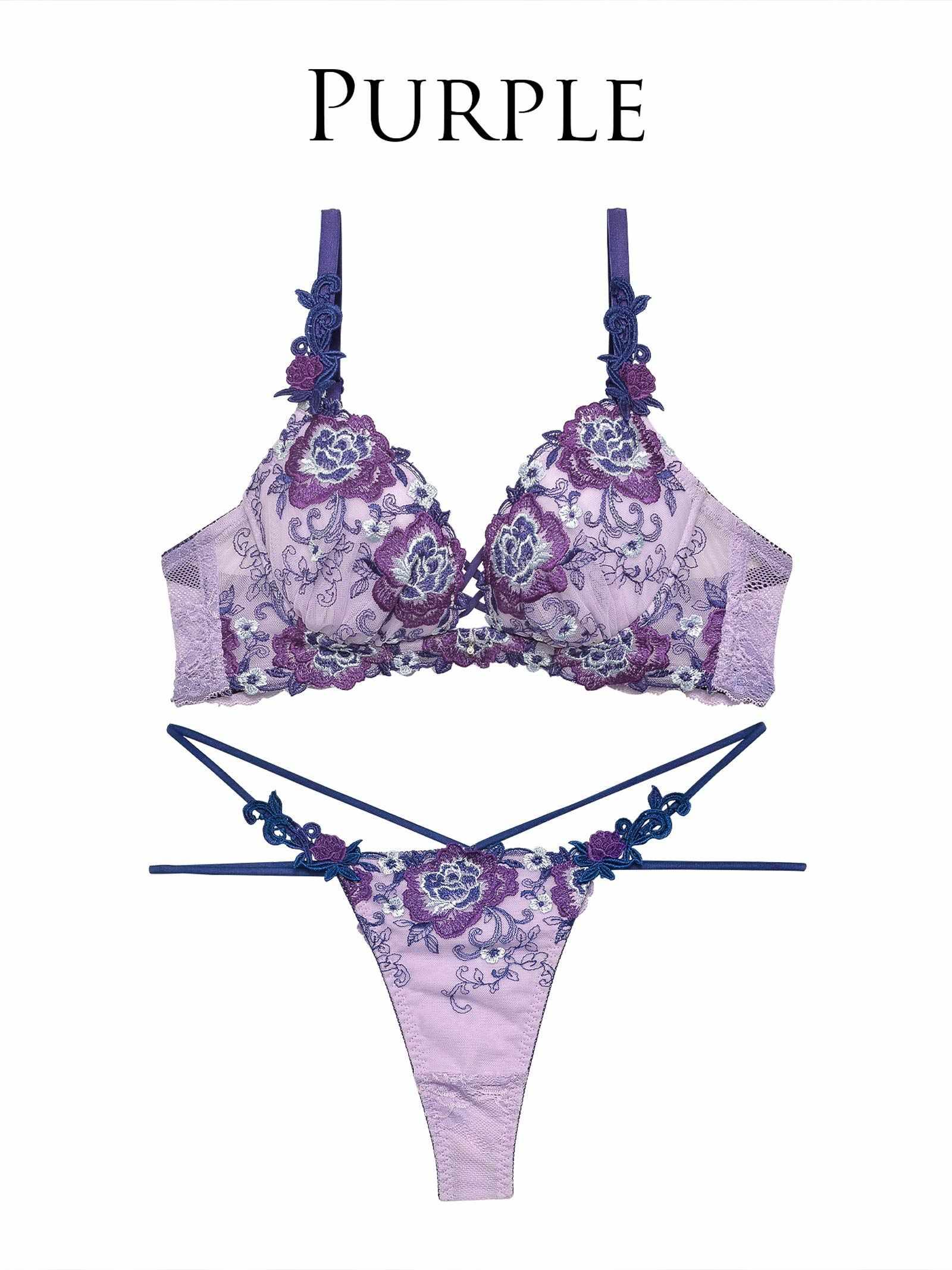 【Reinest】ノーブルロゼッタレースアップブラジャー&バック透けTバックショーツ - 【公式】247Lingerie