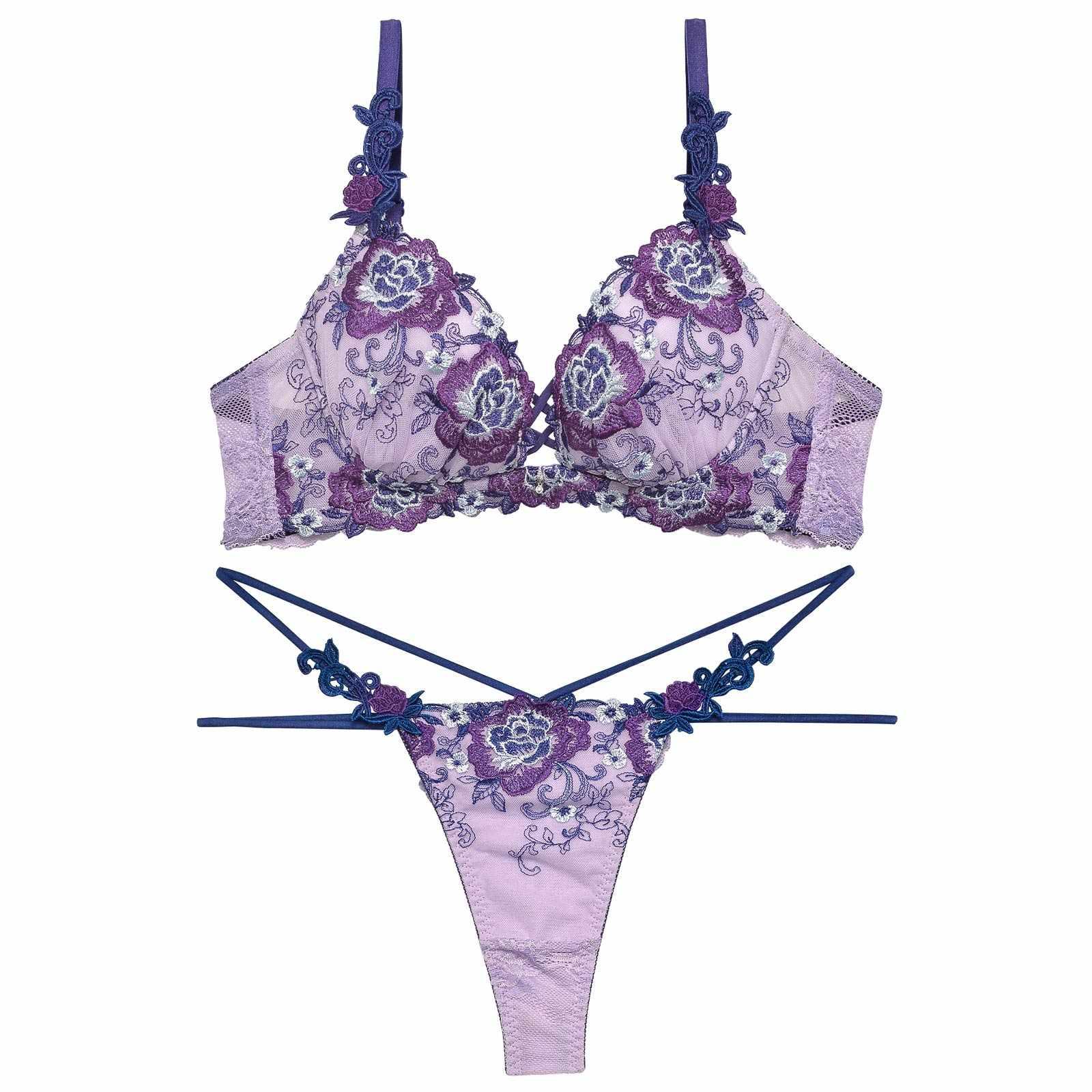 【Reinest】ノーブルロゼッタレースアップブラジャー&バック透けTバックショーツ - 【公式】247Lingerie