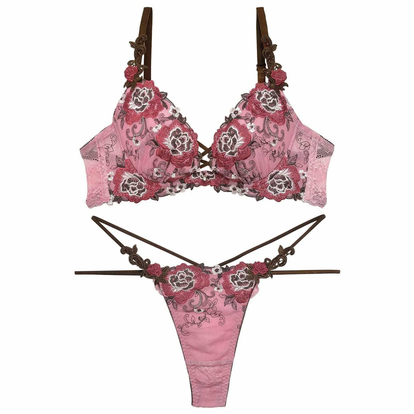 【Reinest】ノーブルロゼッタレースアップブラジャー&バック透けTバックショーツ - 【公式】247Lingerie