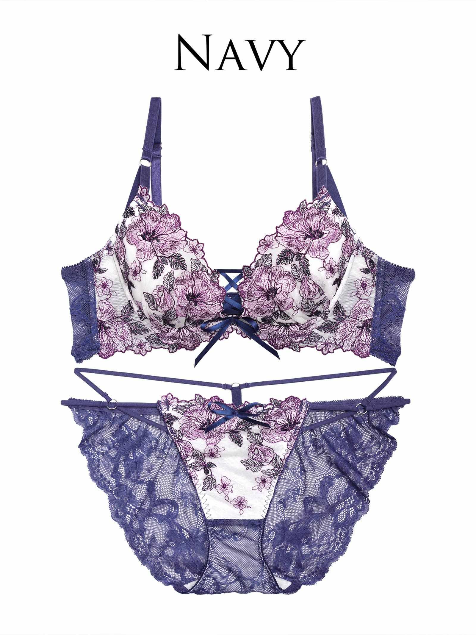 【永尾まりや着用】【Reinest】オリビアリボンフラワーブラジャー&バック透けフルバックショーツ - 【公式】247Lingerie