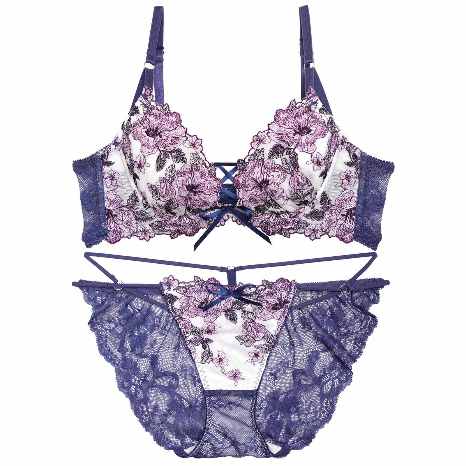 【永尾まりや着用】【Reinest】オリビアリボンフラワーブラジャー&バック透けフルバックショーツ