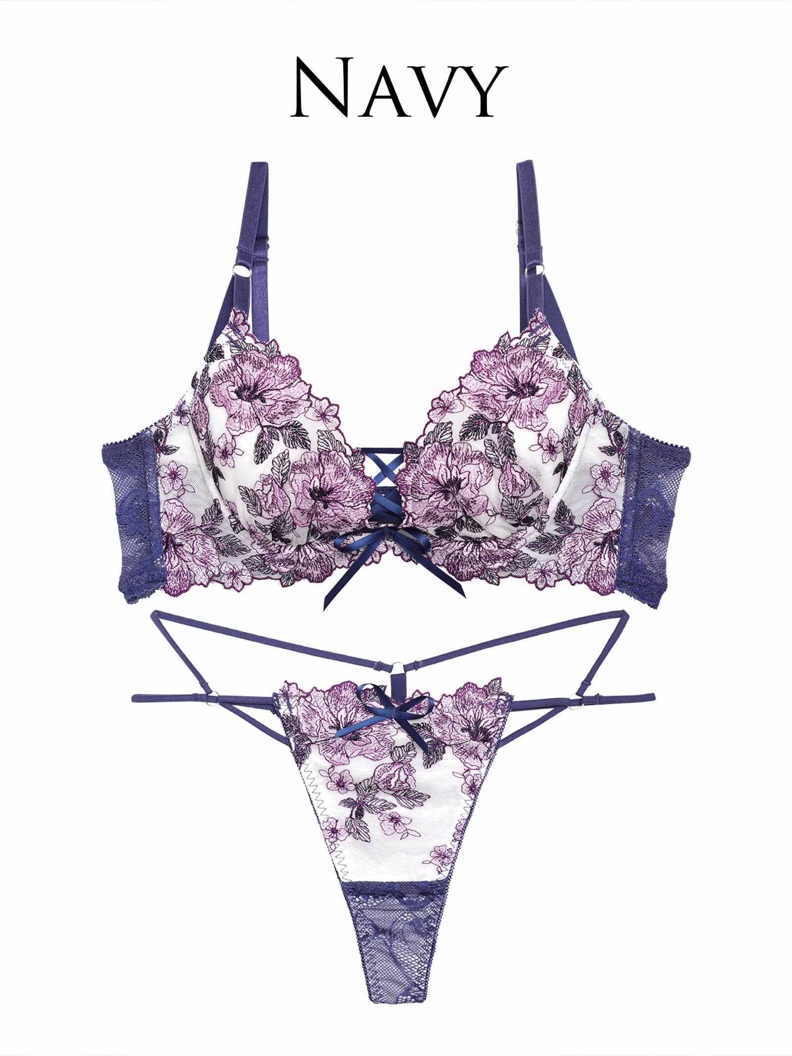 【永尾まりや着用】【Reinest】オリビアリボンフラワーブラジャー&バック透けTバックショーツ - 【公式】247Lingerie