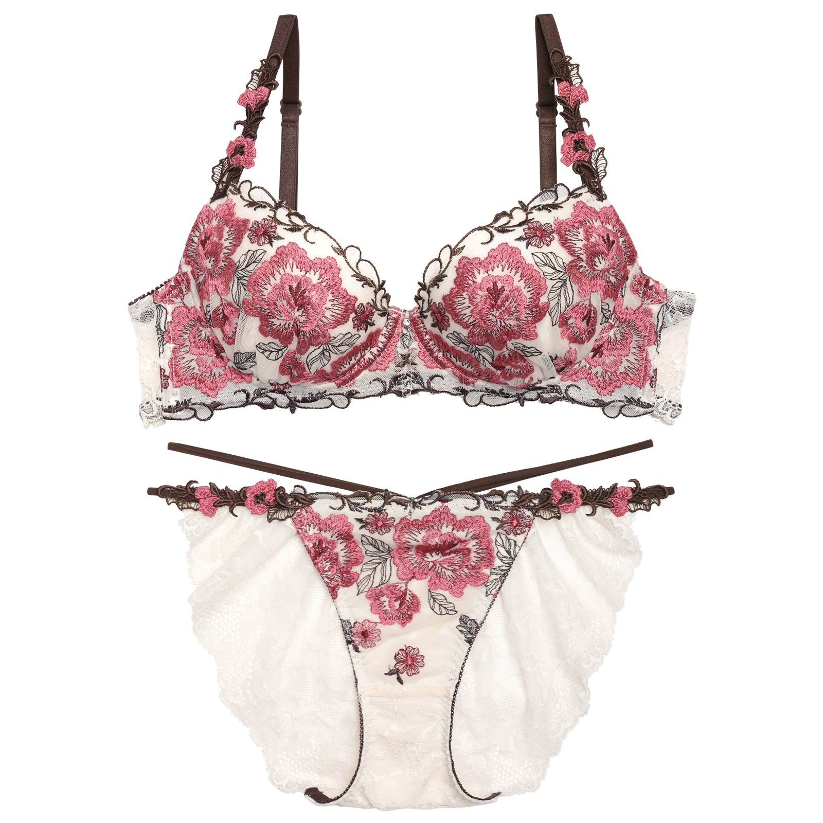 【永尾まりや着用】【Reinest】クラシックアイビーフラワーブラジャー&バック透けフルバックショーツ