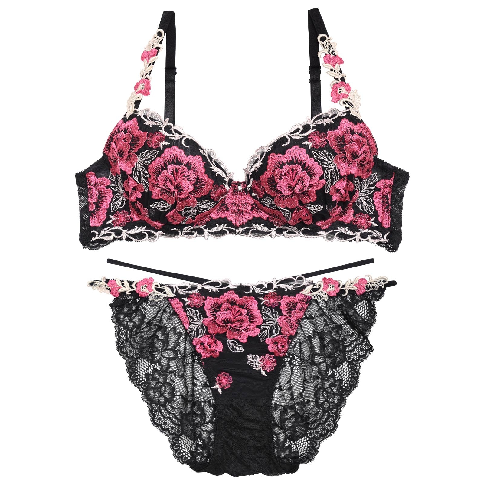 【永尾まりや着用】【Reinest】クラシックアイビーフラワーブラジャー&バック透けフルバックショーツ