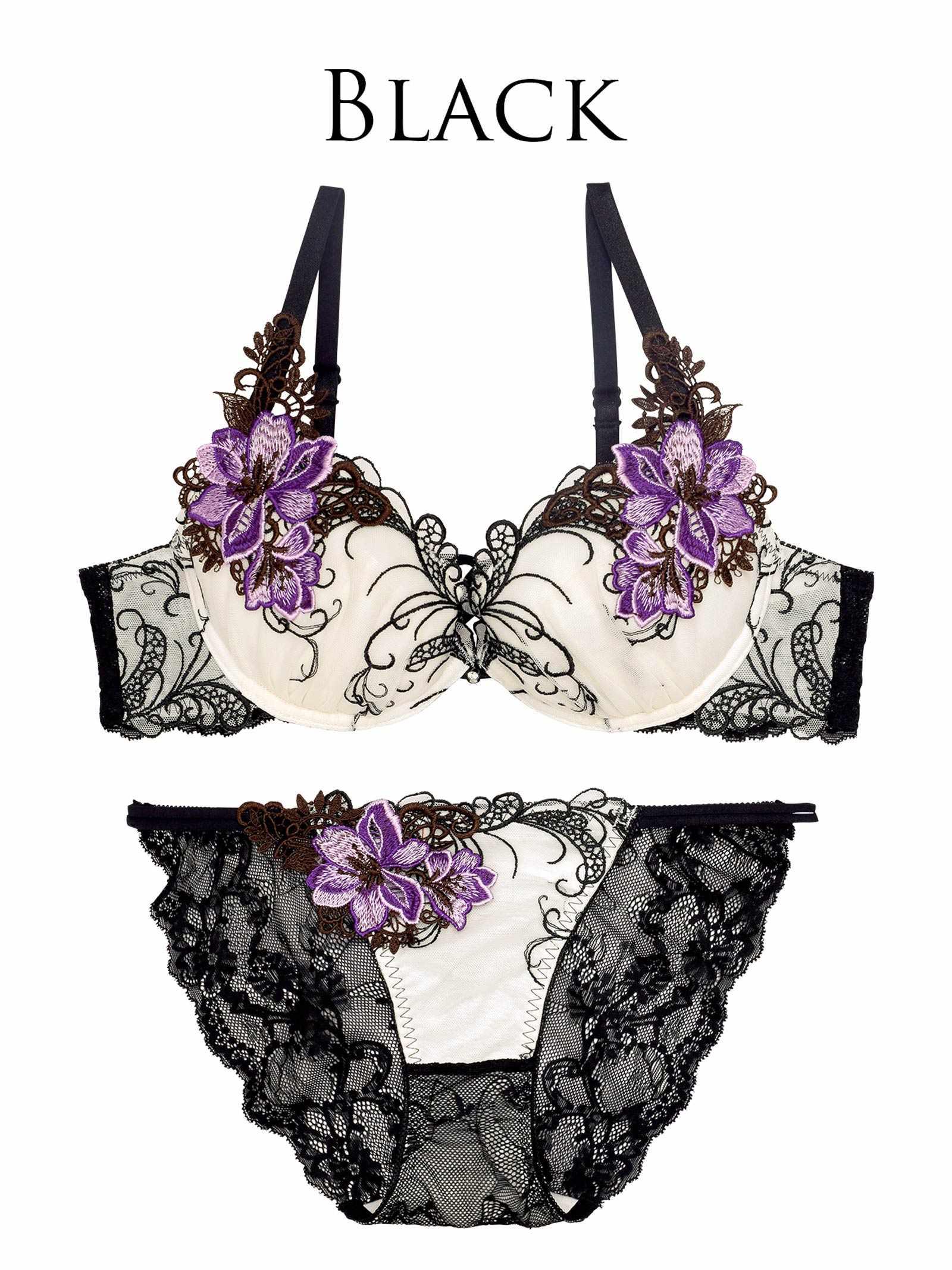 【永尾まりや着用】【Reinest】ロイヤルフラワーモチーフブラジャー&バック透けフルバックショーツ - 【公式】247Lingerie