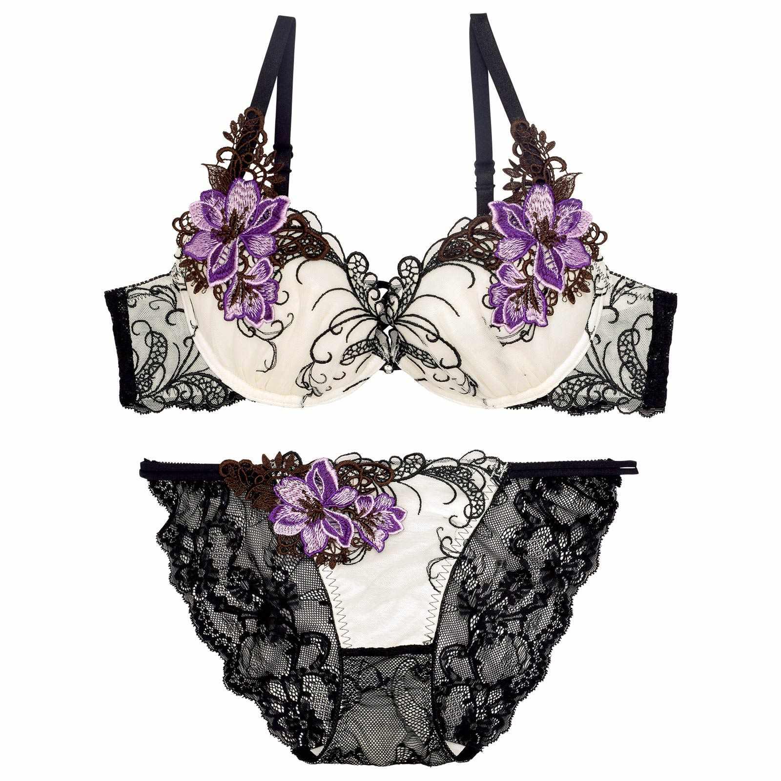 【永尾まりや着用】【Reinest】ロイヤルフラワーモチーフブラジャー&バック透けフルバックショーツ - 【公式】247Lingerie