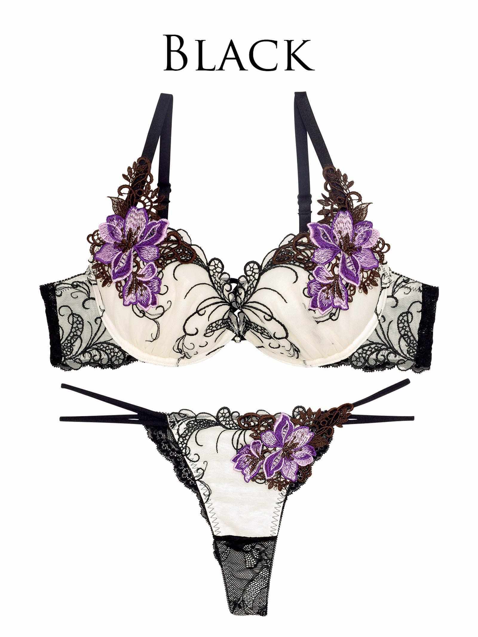 【永尾まりや着用】【Reinest】ロイヤルフラワーモチーフブラジャー&バック透けTバックショーツ - 【公式】247Lingerie