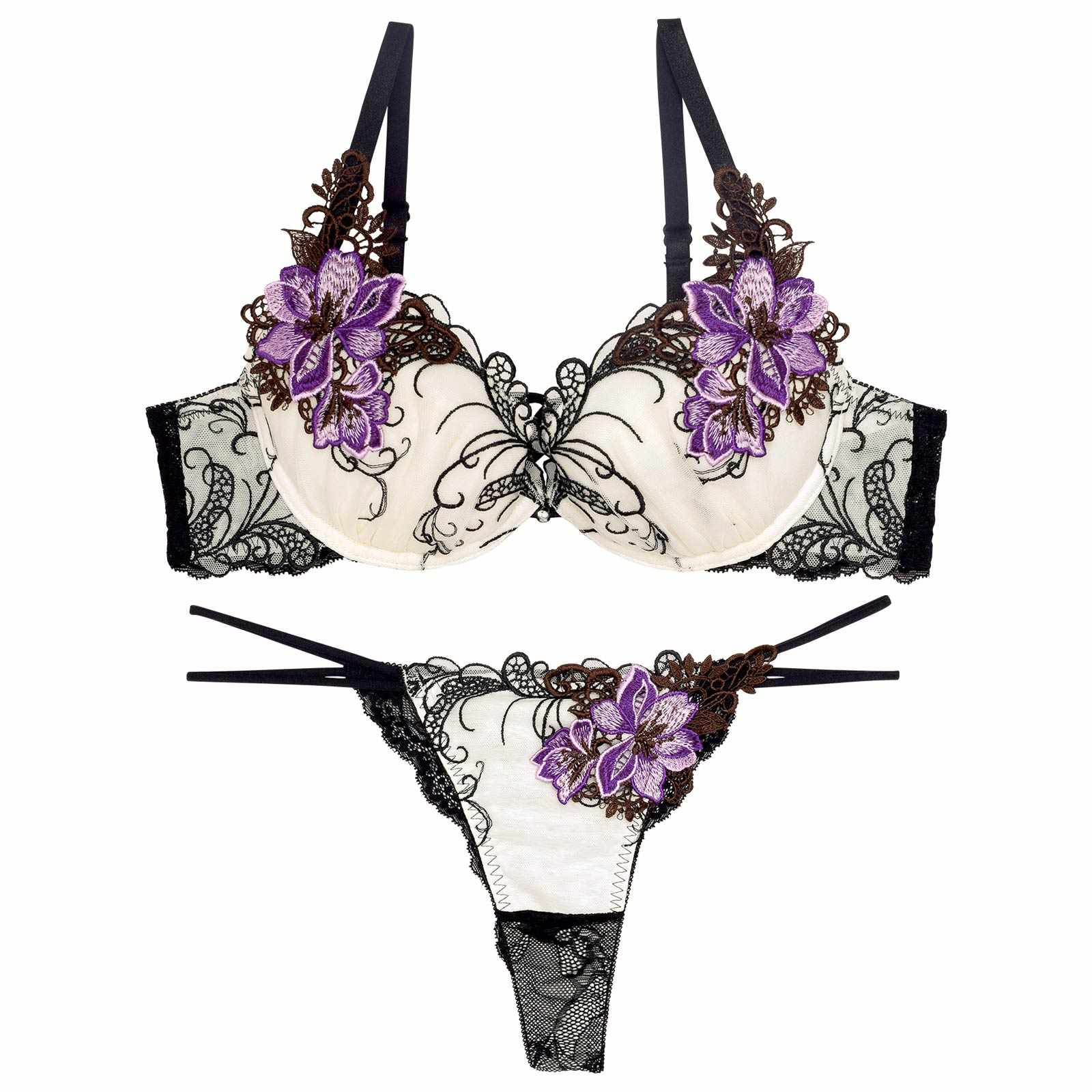 【永尾まりや着用】【Reinest】ロイヤルフラワーモチーフブラジャー&バック透けTバックショーツ - 【公式】247Lingerie