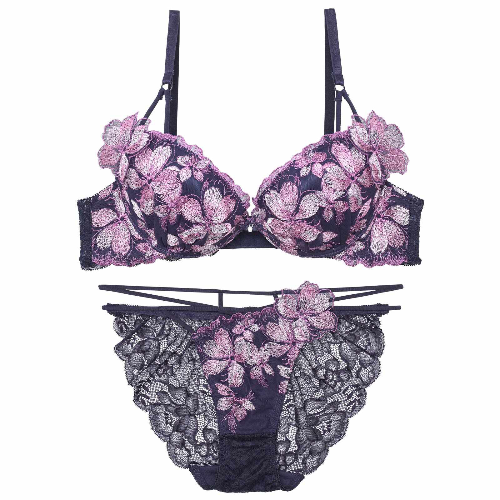 【永尾まりや着用】【Reinest】フェアリーチェリーブロッサムブラジャー&バック透けフルバックショーツ