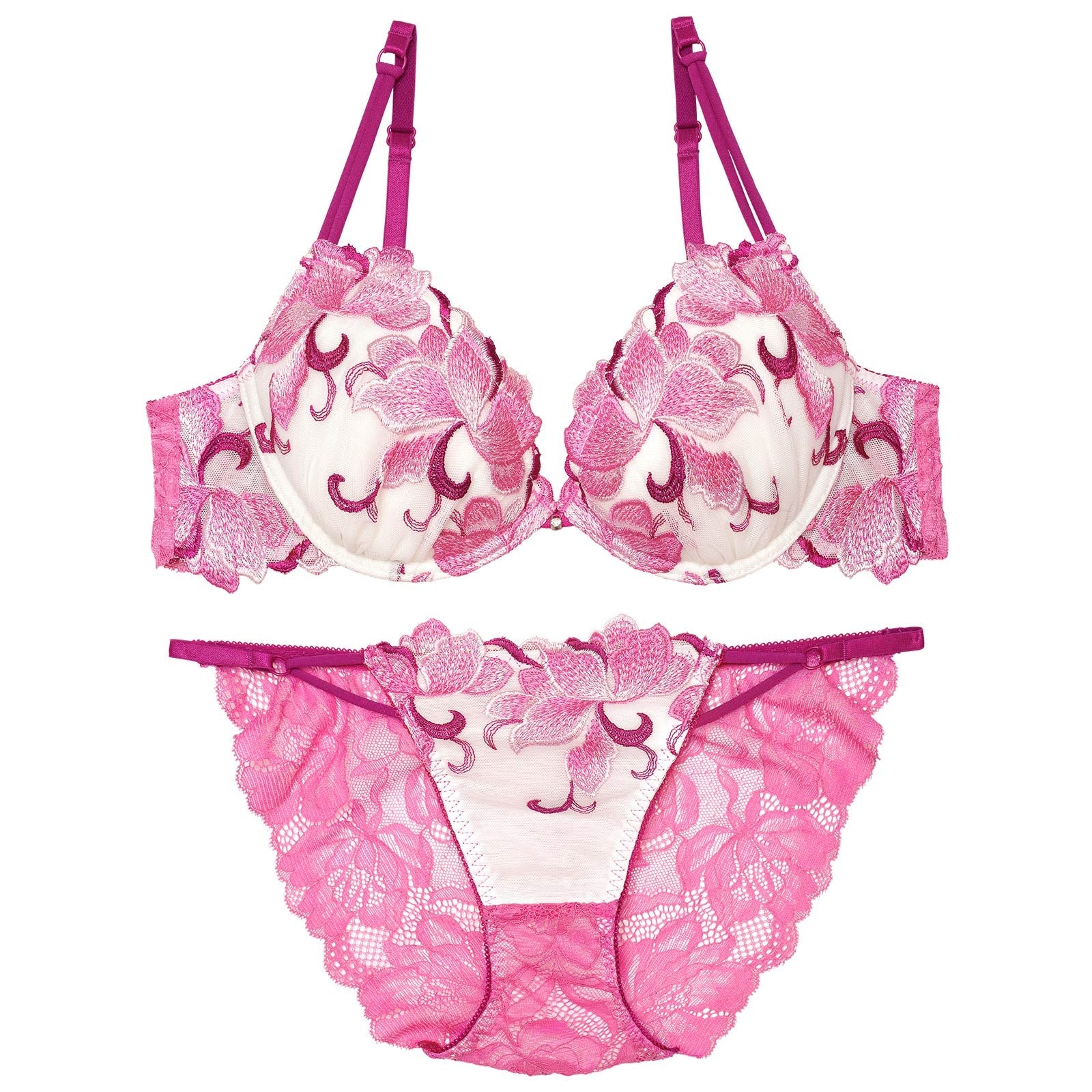 【永尾まりや着用】【Reinest】ルミナスクイーンフラワーブラジャー&バック透けフルバックショーツ