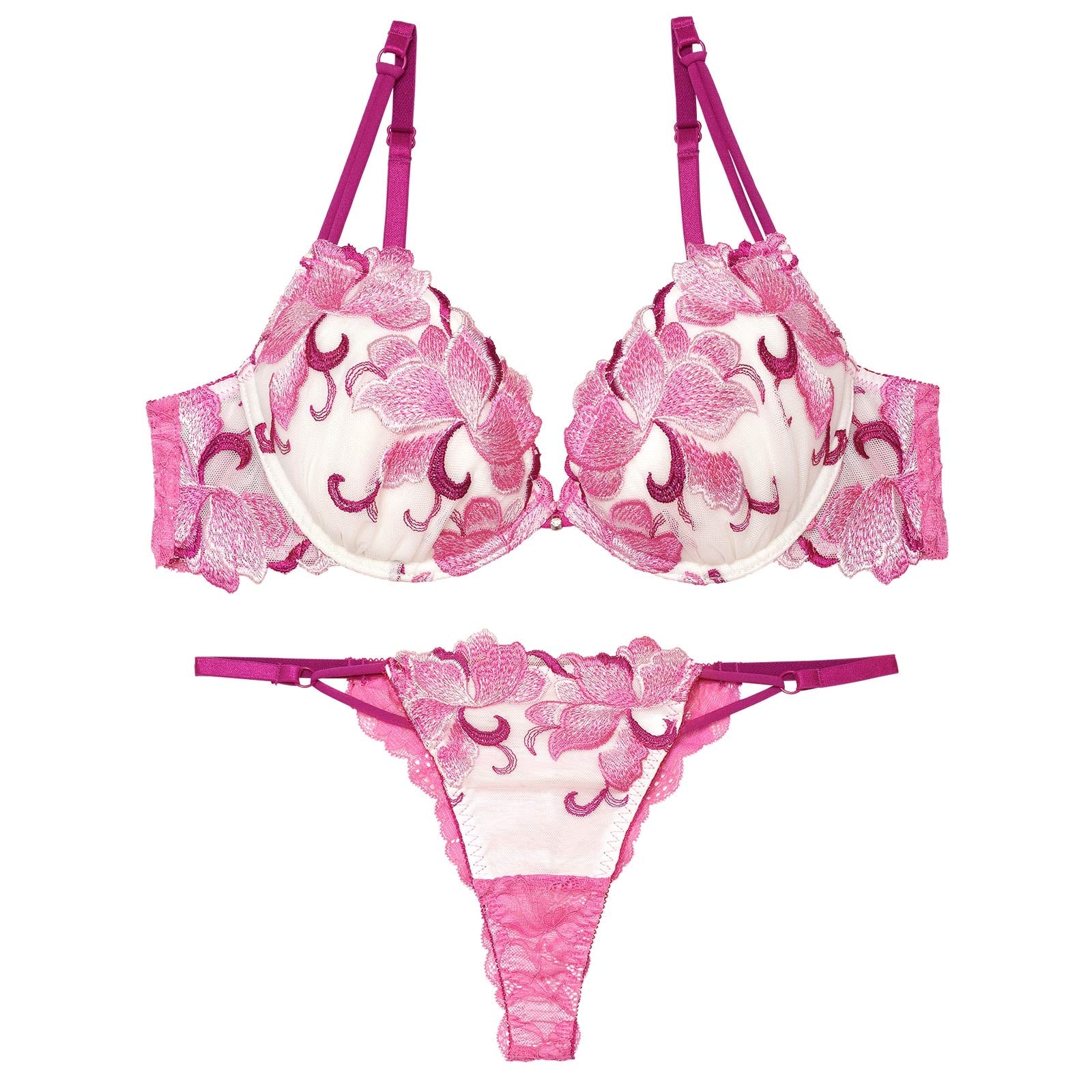 【永尾まりや着用】【Reinest】ルミナスクイーンフラワーブラジャー&バック透けTバックショーツ