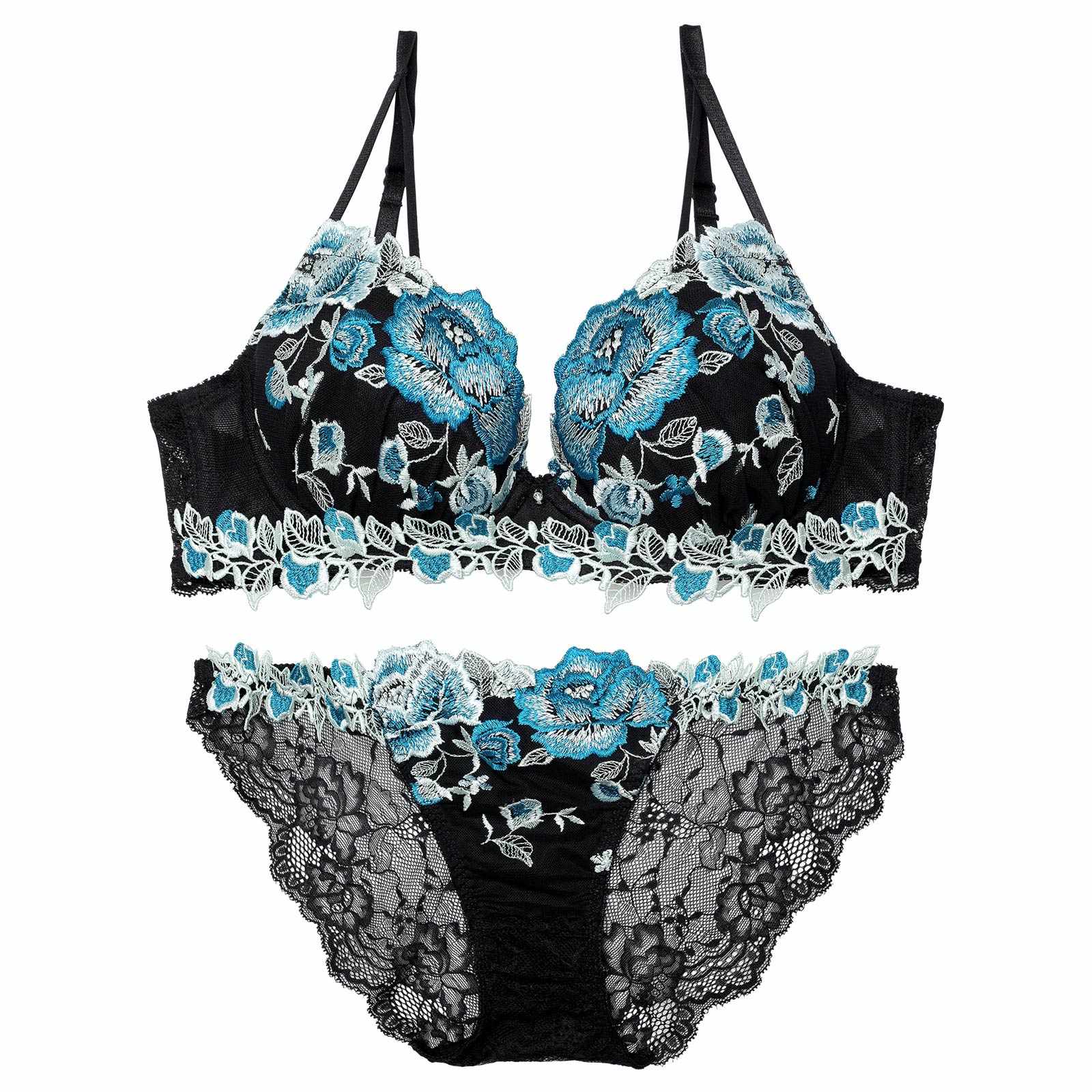 【永尾まりや着用】【Reinest】リュクスローズブーケブラジャー&バック透けフルバックショーツ