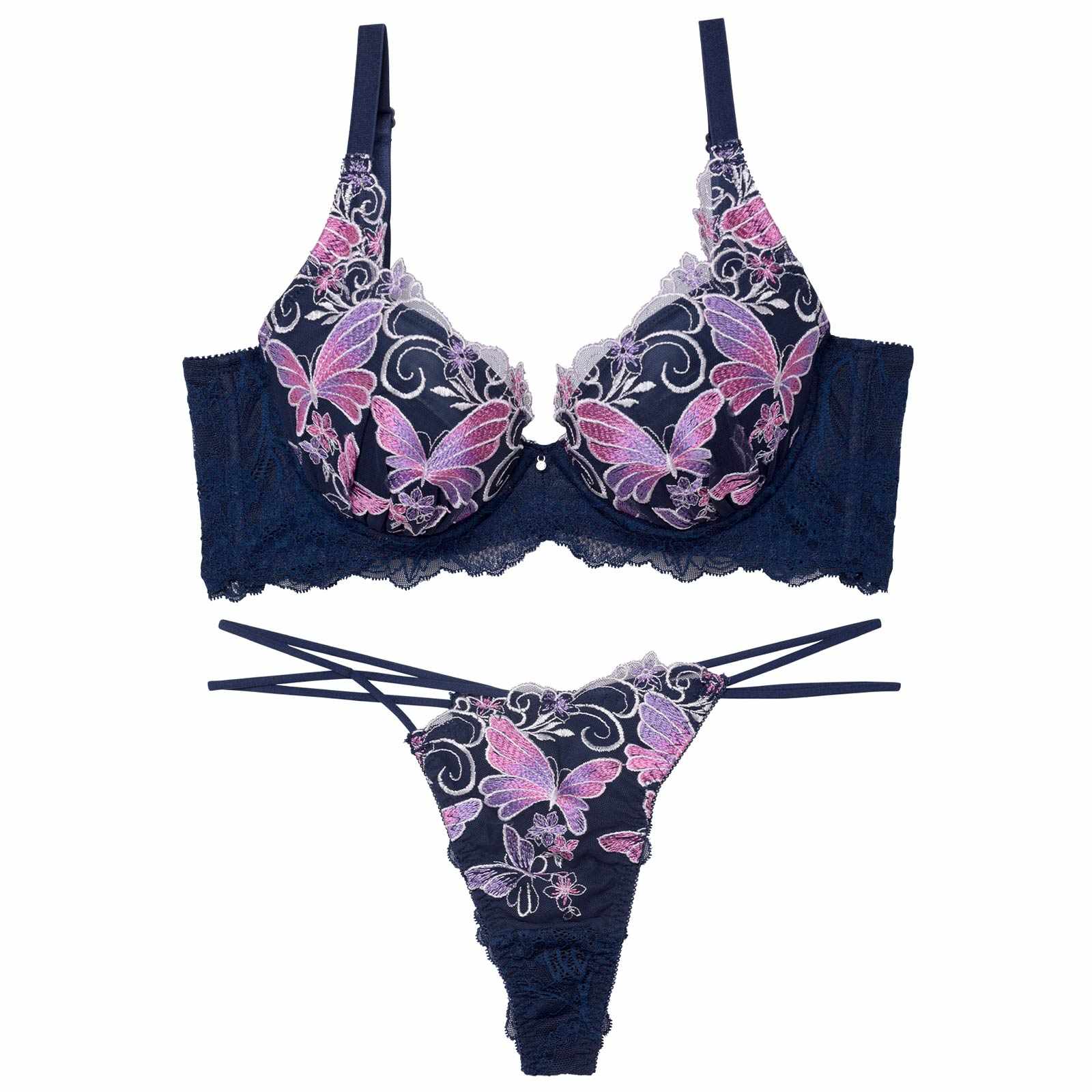 【永尾まりや着用】【Reinest】エレガンスパピヨンフルール育乳脇高★魔法のブラジャー&バック透けTバックショーツ