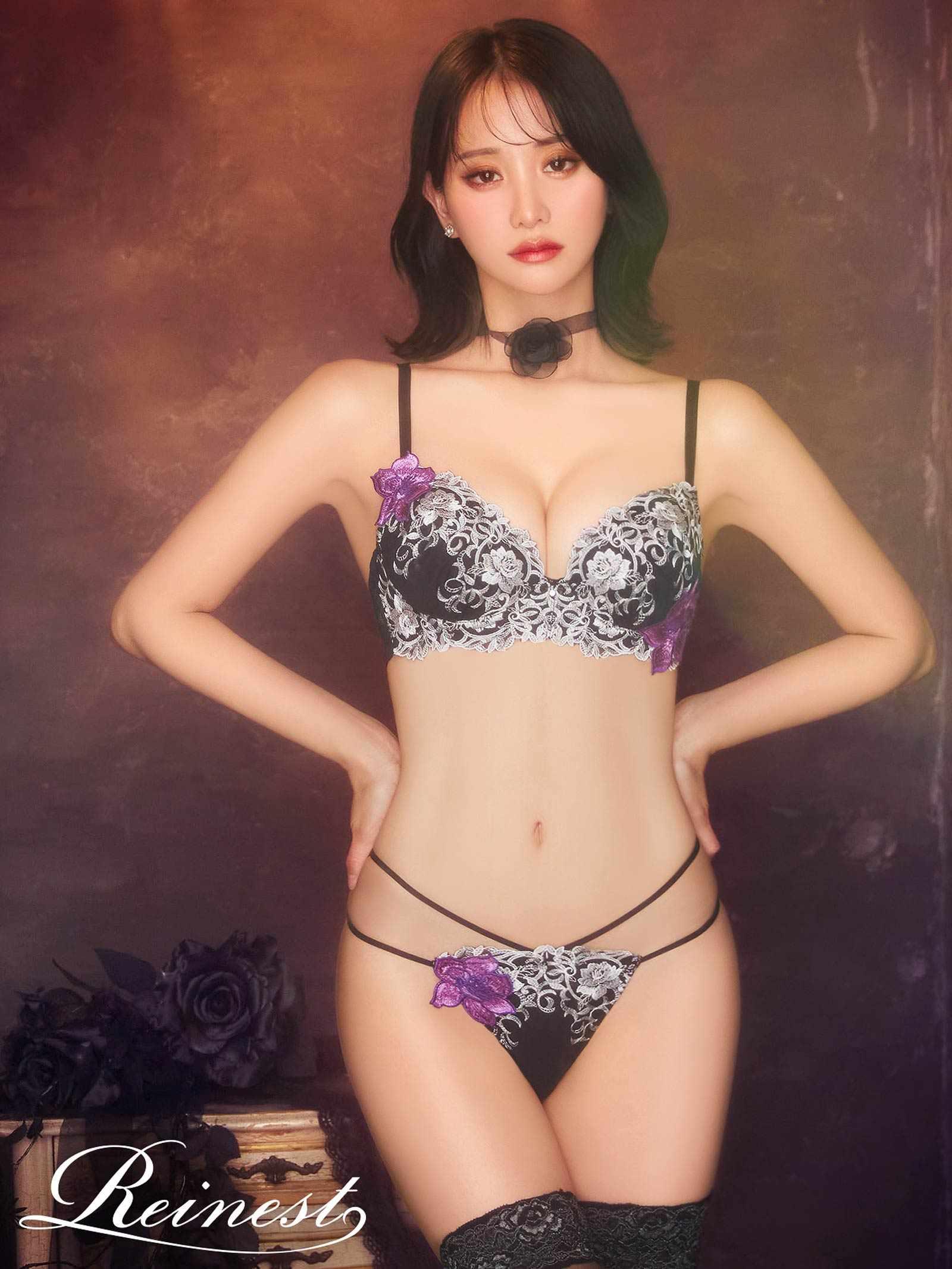 6/30新作!!【永尾まりや着用】【Reinest】ロイヤルアイビーローズブラジャー&バック透けフルバックショーツ