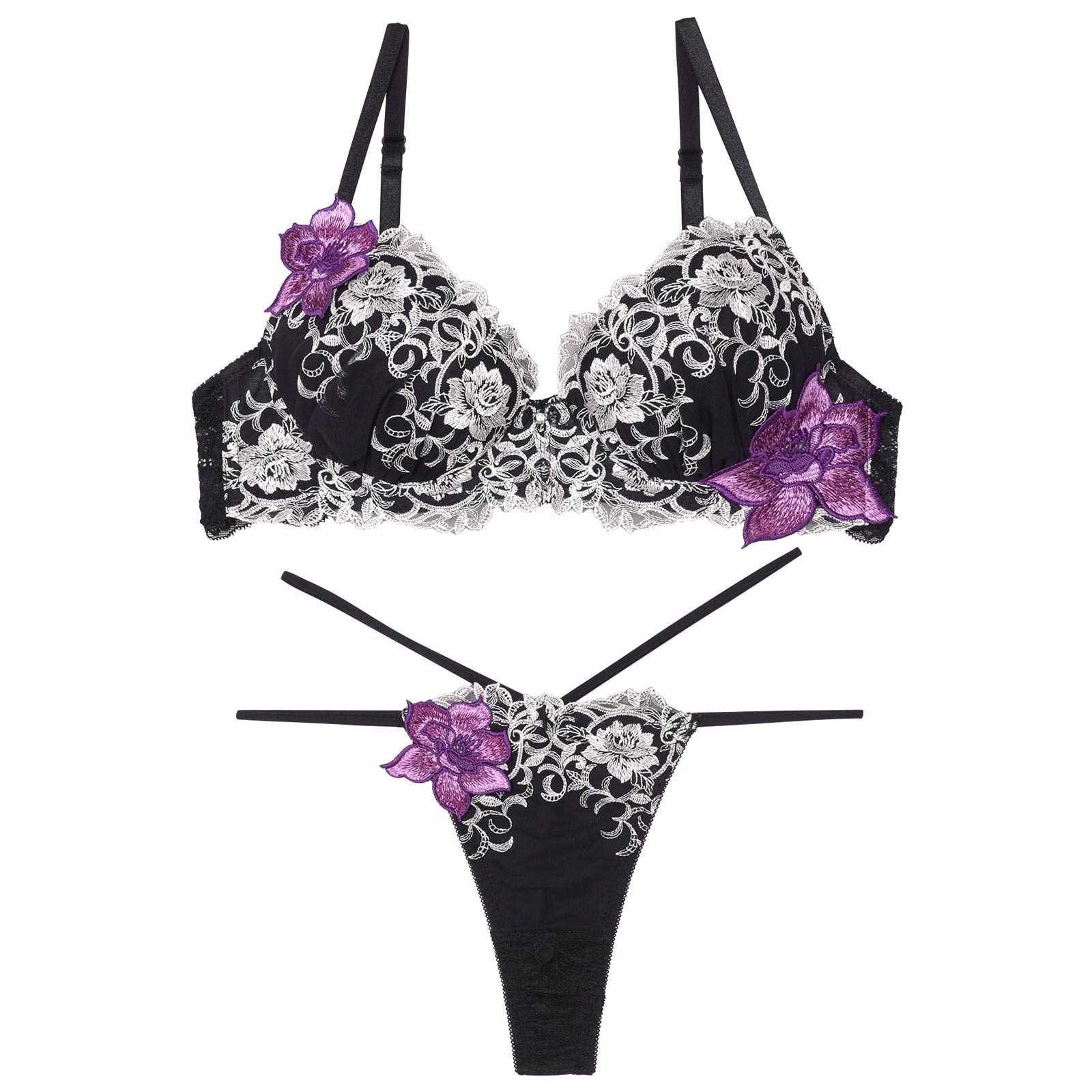 【永尾まりや着用】【Reinest】ロイヤルアイビーローズブラジャー&バック透けTバックショーツ