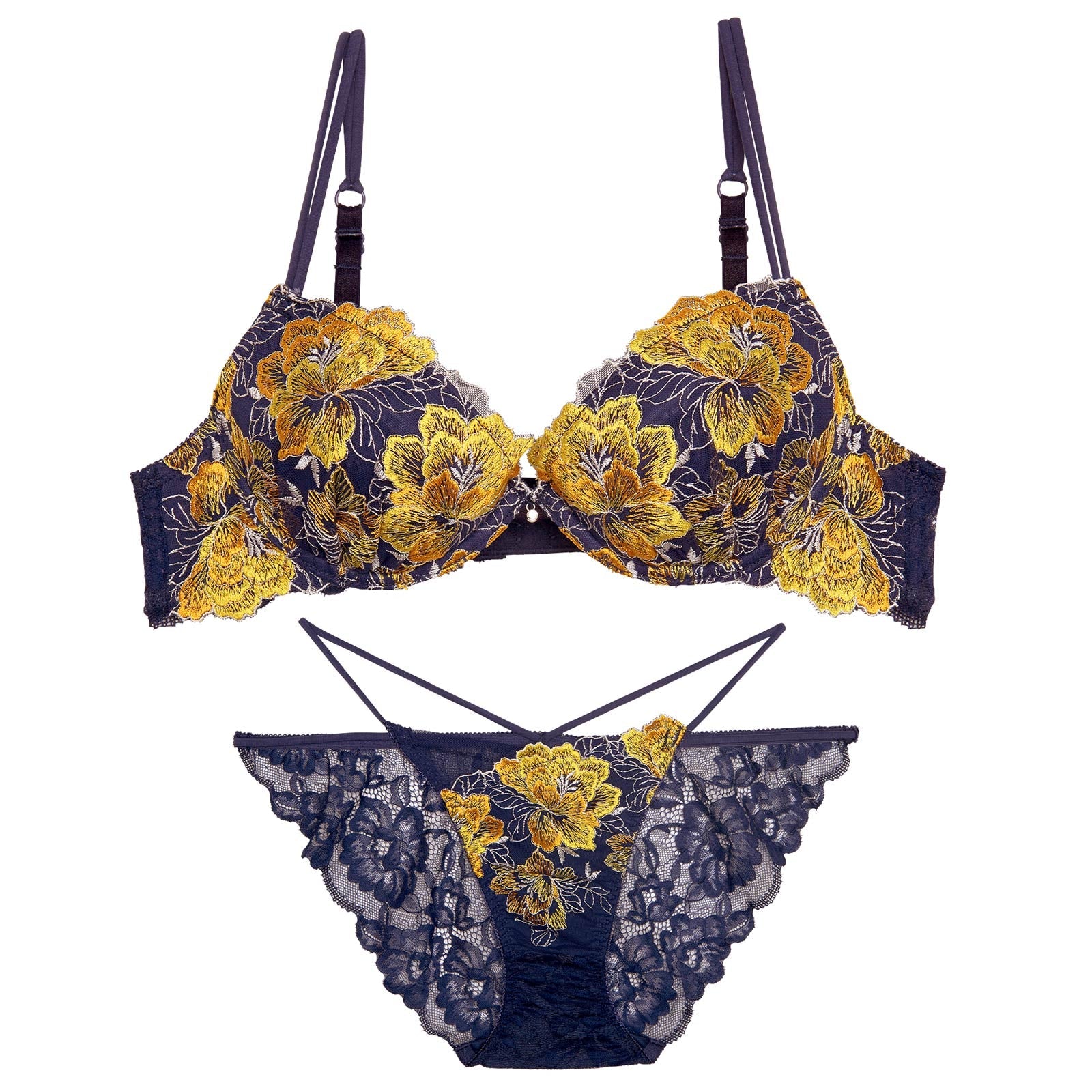 【Reinest】シャルムピオニーブルームブラジャー&バック透けフルバックショーツ