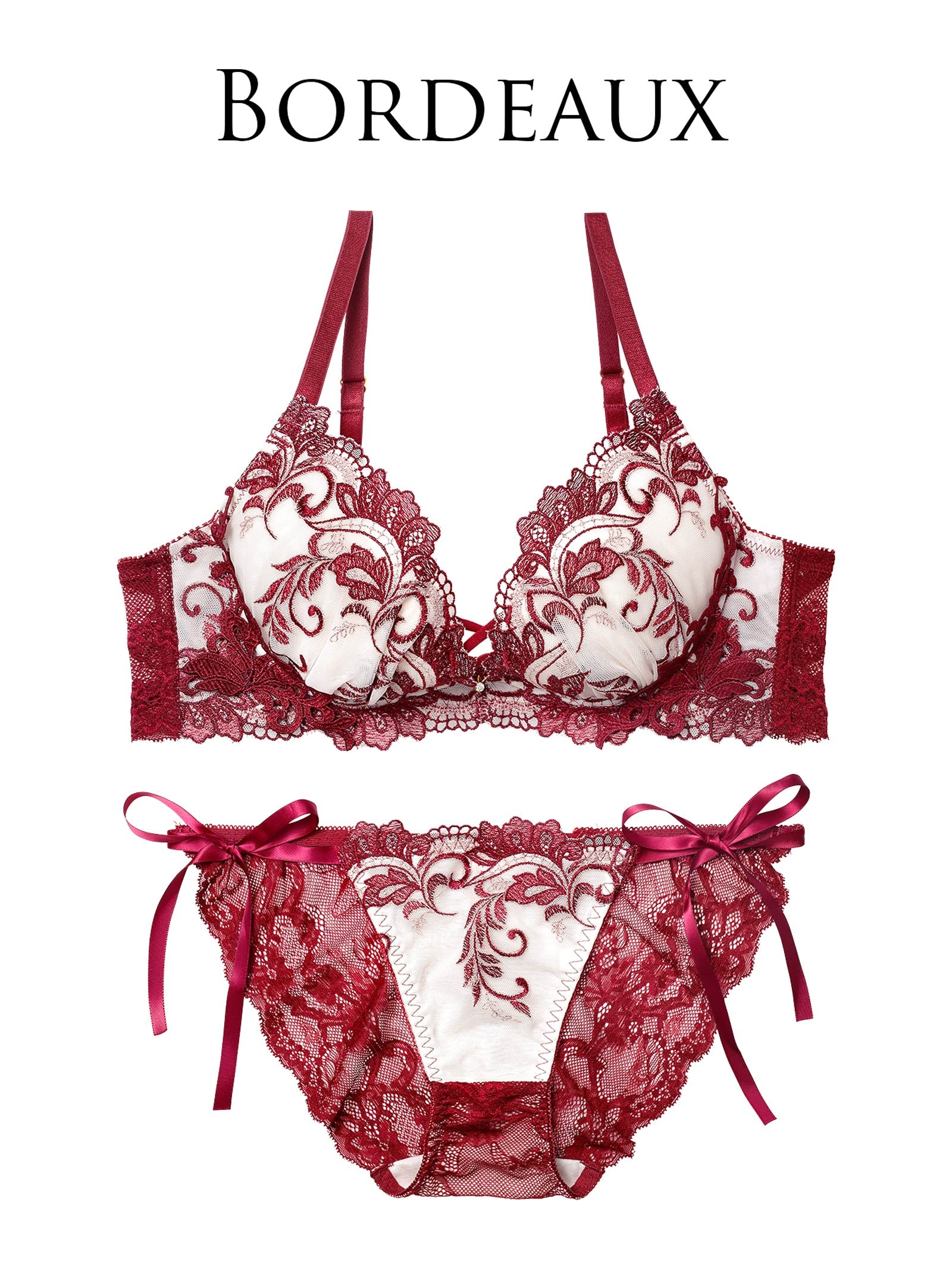 11/14新作!【永尾まりや着用】【Reinest】バロックリーフエンブロイダリーブラジャー&サイド紐バック透けフルバックショーツ