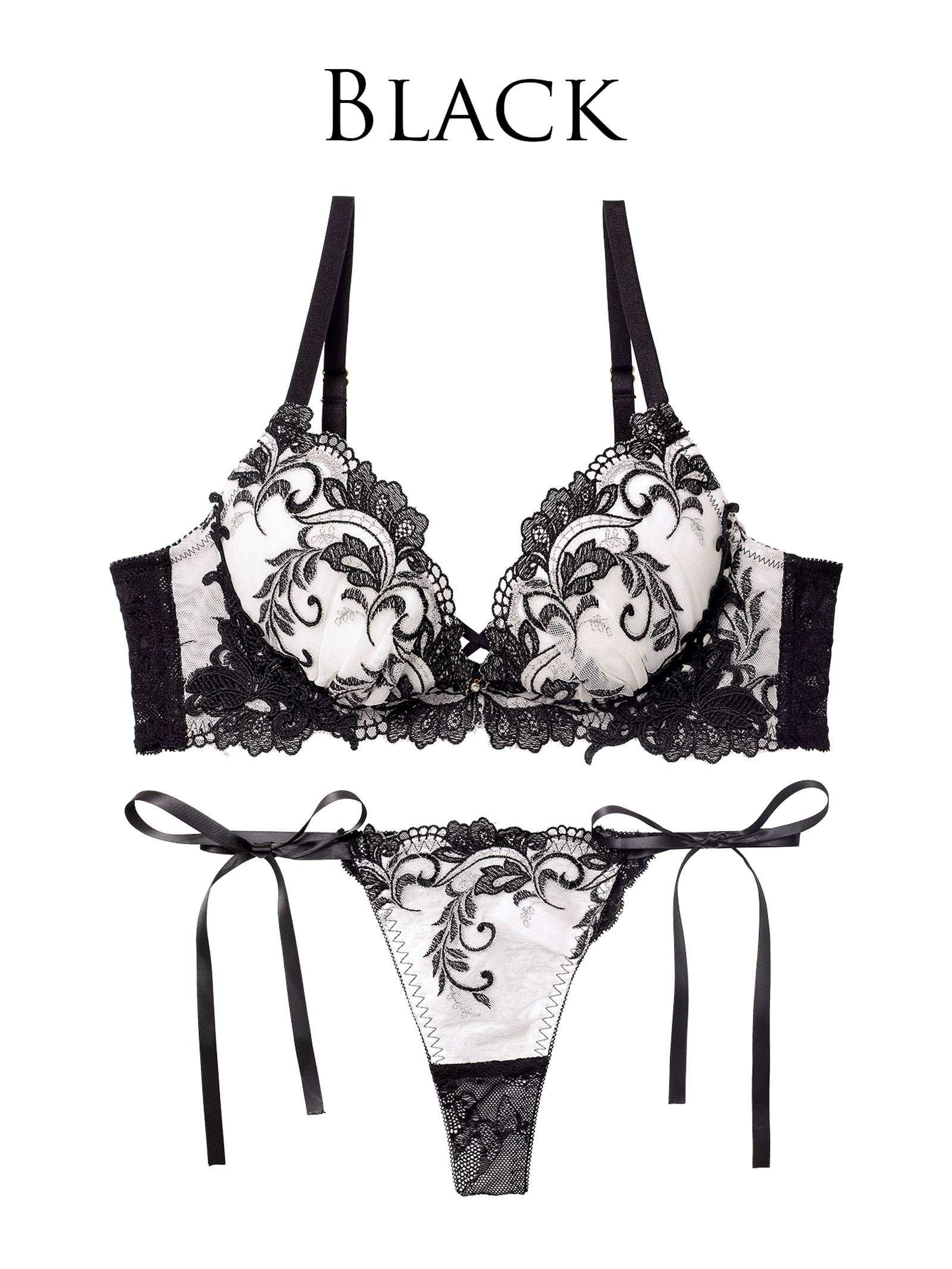 11/14新作!【永尾まりや着用】【Reinest】バロックリーフエンブロイダリーブラジャー&サイド紐バック透けTバックショーツ