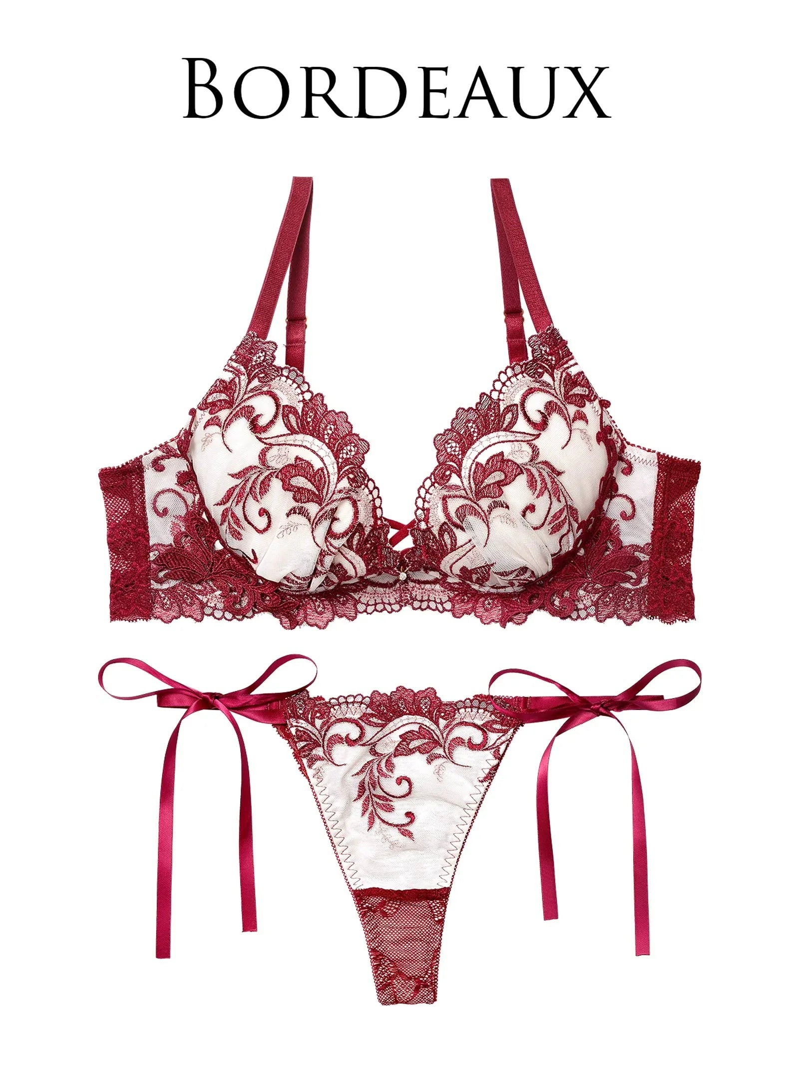 【永尾まりや着用】【Reinest】バロックリーフエンブロイダリーブラジャー&サイド紐バック透けTバックショーツ