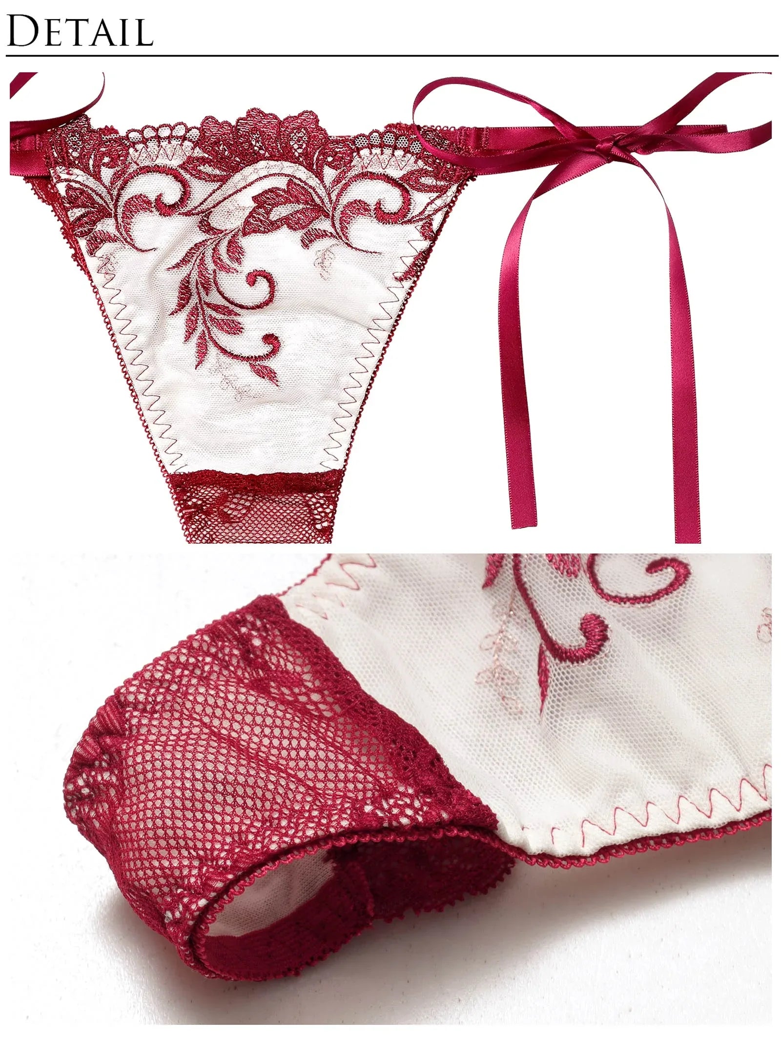 【永尾まりや着用】【Reinest】バロックリーフエンブロイダリーブラジャー&サイド紐バック透けTバックショーツ