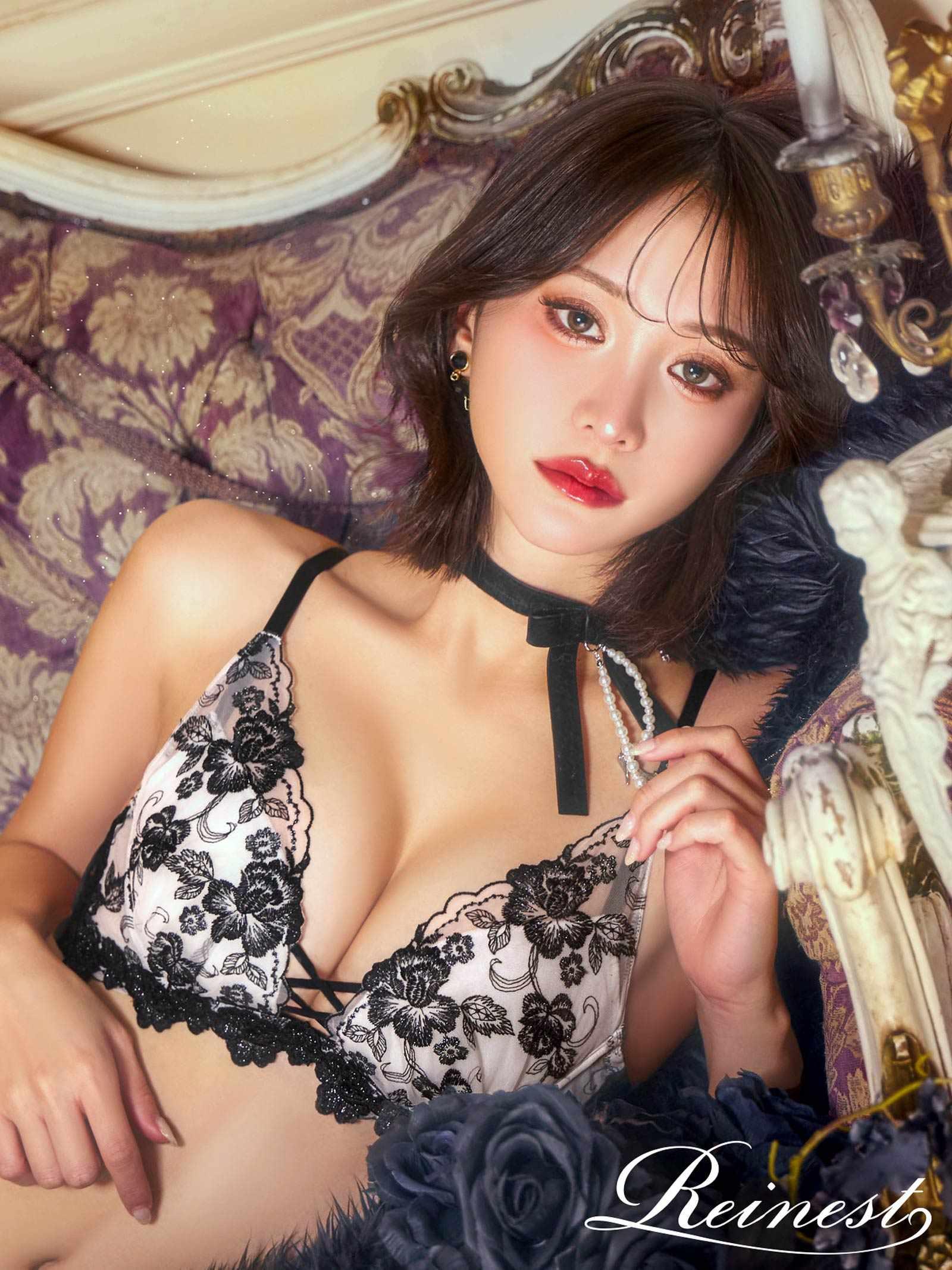 2/18新作!【永尾まりや着用】【Reinest】ラディアントブロッサムブラジャー&バック透けフルバックショーツ