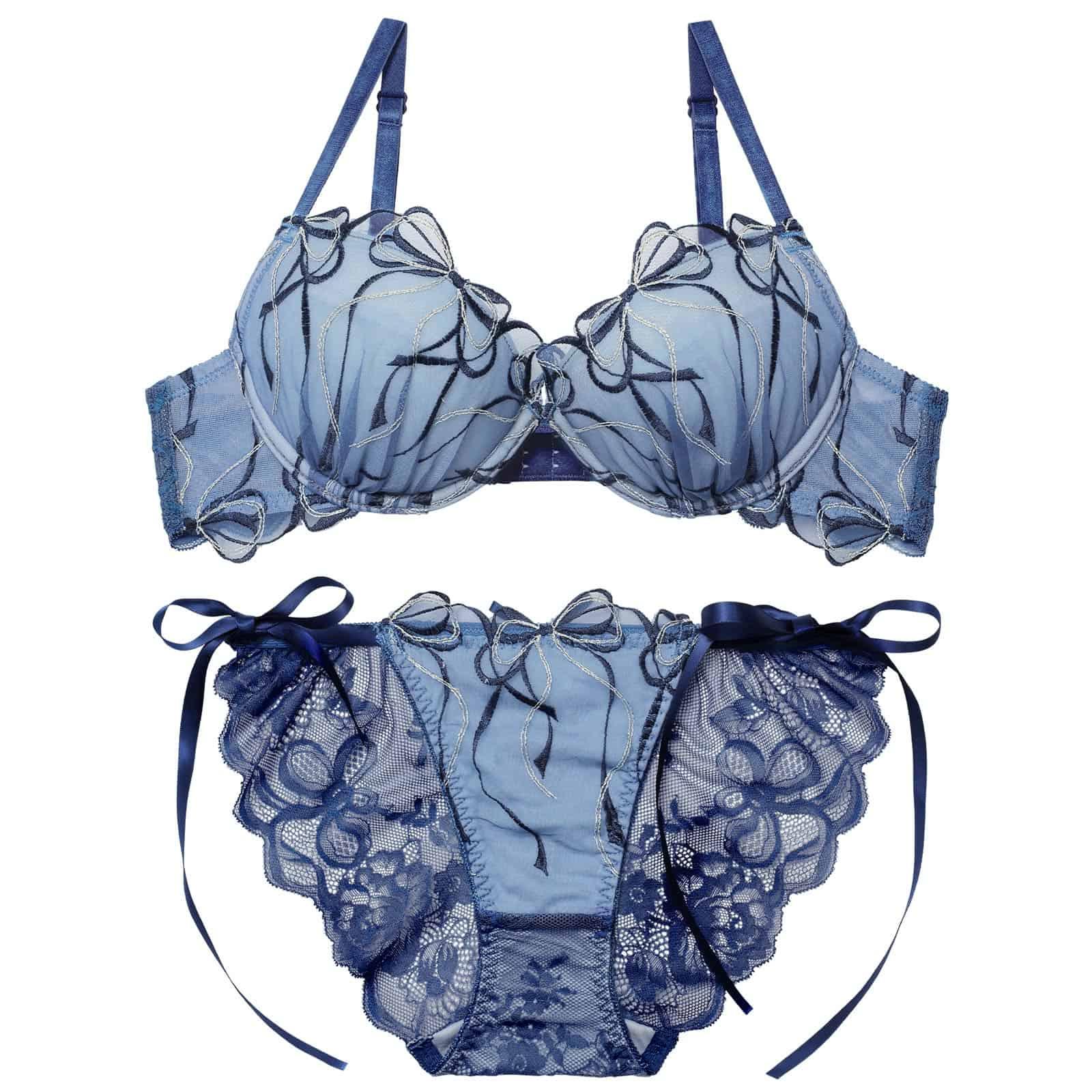 2/25新作!【永尾まりや着用】【Reinest】メロウリボンレースブラジャー&サイド紐バック透けフルバックショーツ