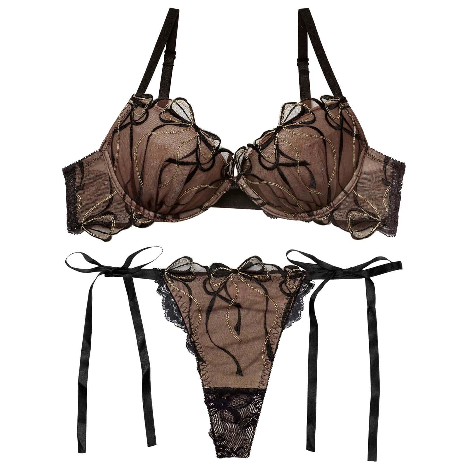 2/25新作!【永尾まりや着用】【Reinest】メロウリボンレースブラジャー&サイド紐バック透けTバックショーツ