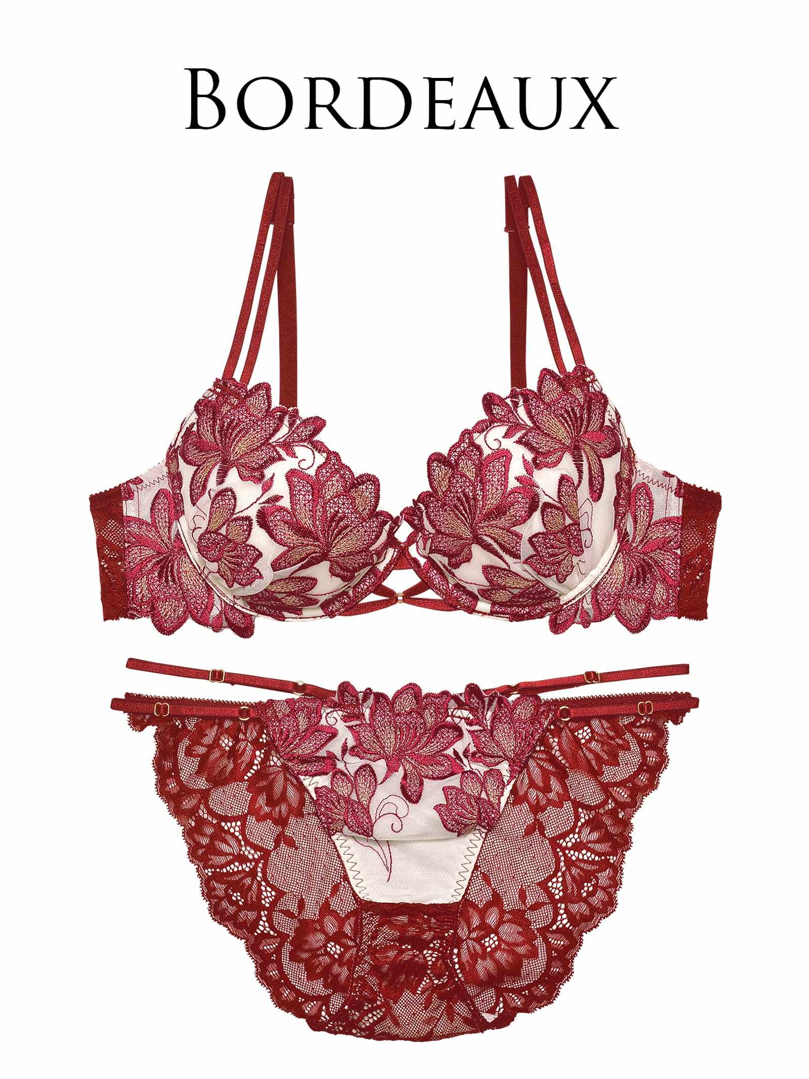 【Reinest】ディープマーベラスフラワーブラジャー&バック透けフルバックショーツ