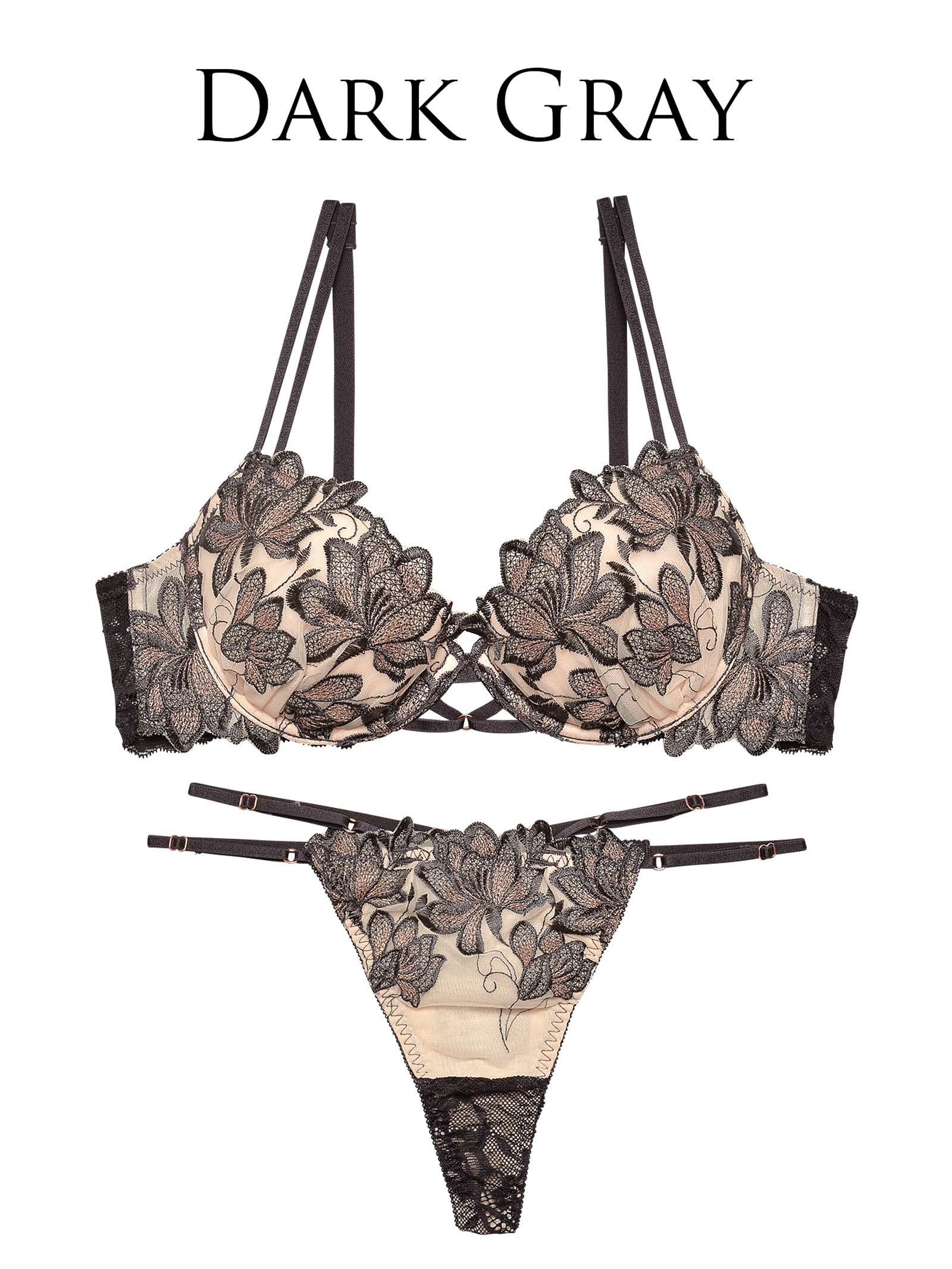 【Reinest】ディープマーベラスフラワーブラジャー&バック透けTバックショーツ