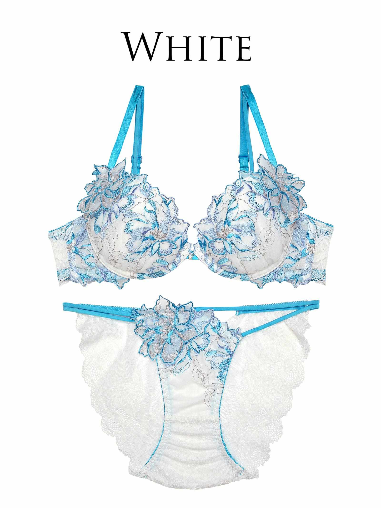 【Reinest】グラマーペタルエンブロイダリーブラジャー&バック透けフルバックショーツ