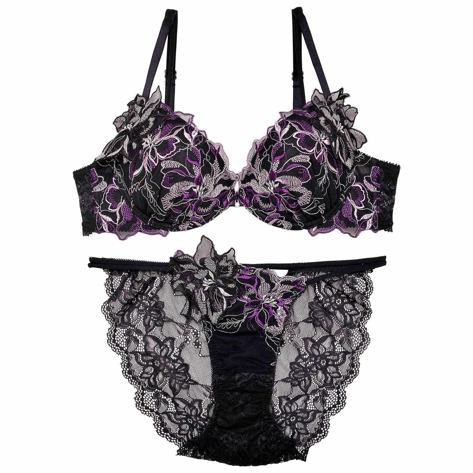 10/28再販!【Reinest】グラマーペタルエンブロイダリーブラジャー&バック透けフルバックショーツ