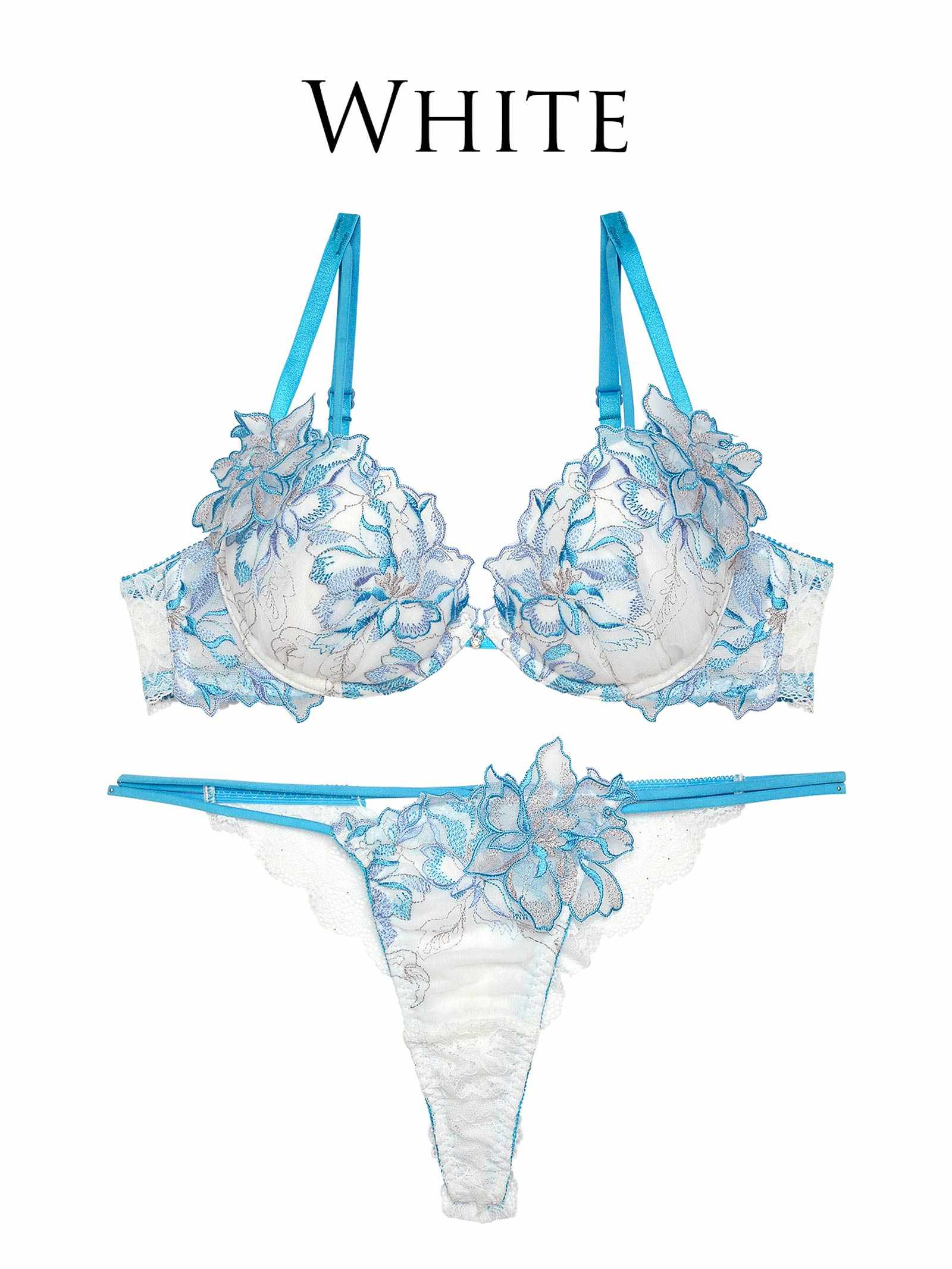 【Reinest】グラマーペタルエンブロイダリーブラジャー&バック透けTバックショーツ