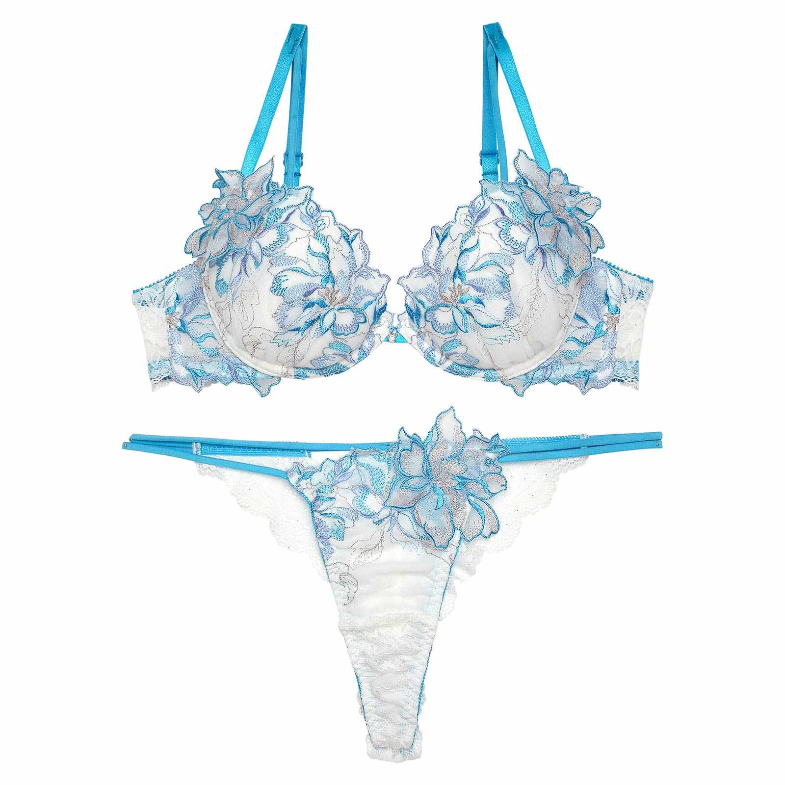 【Reinest】グラマーペタルエンブロイダリーブラジャー&バック透けTバックショーツ