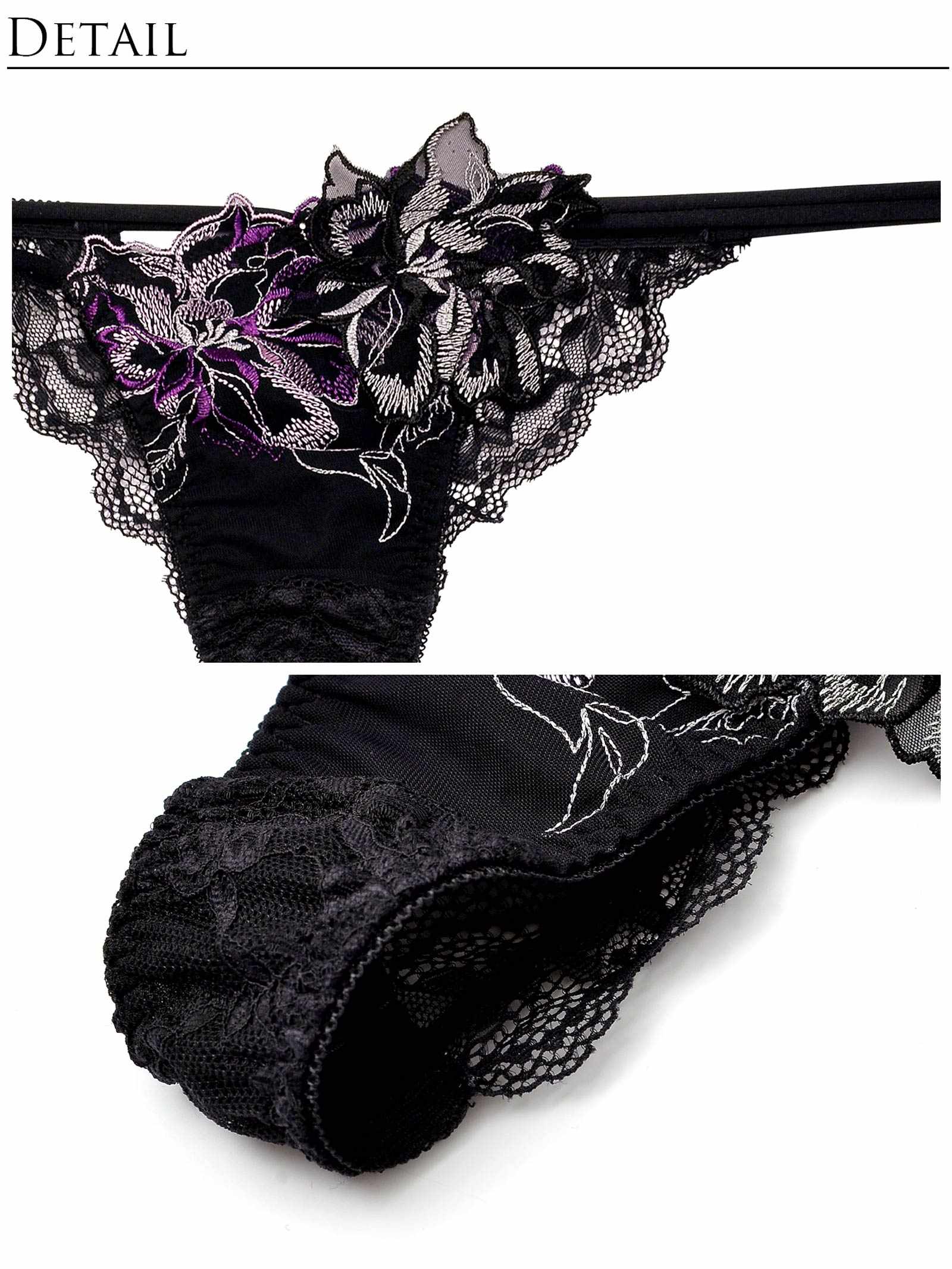 【Reinest】グラマーペタルエンブロイダリーブラジャー&バック透けTバックショーツ