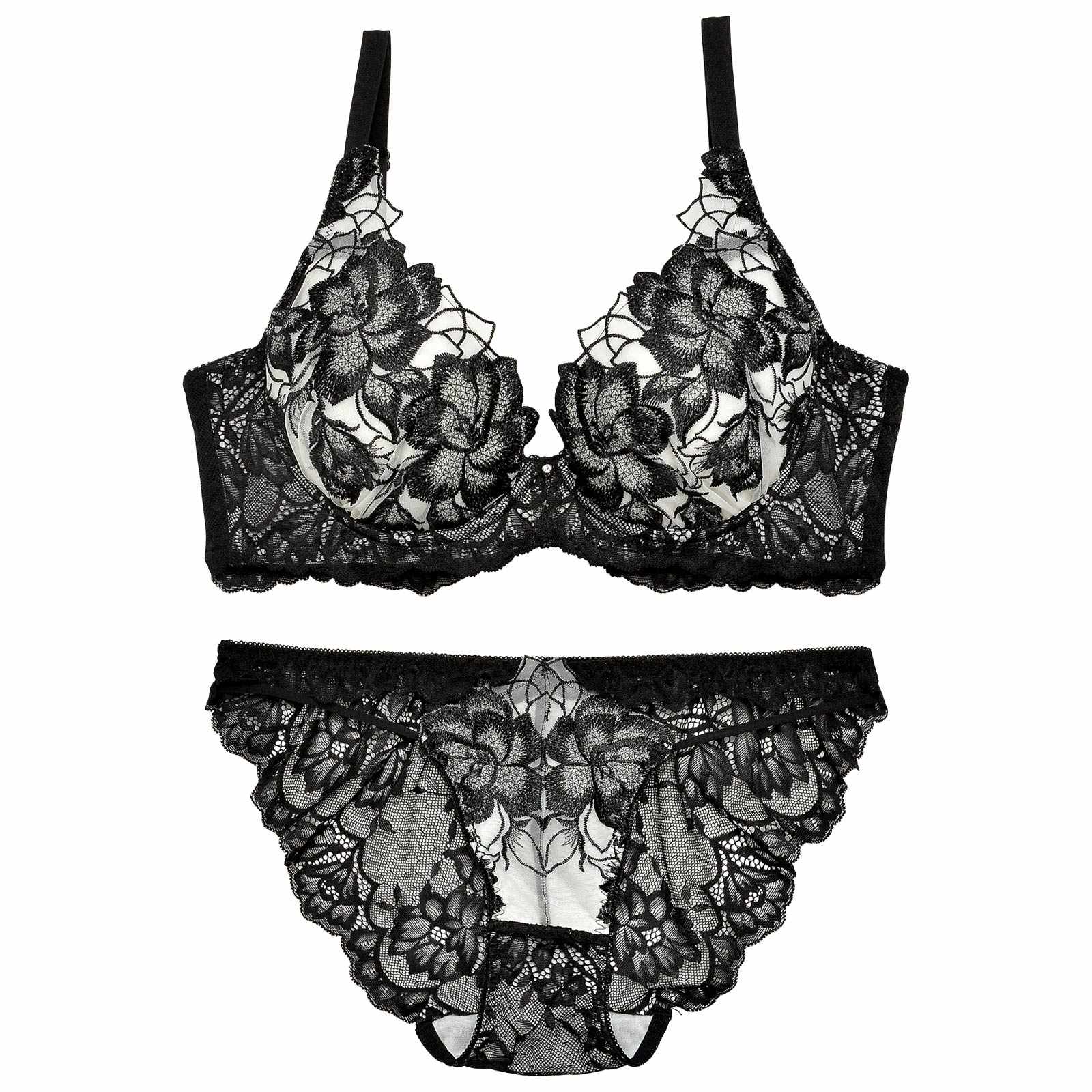 11/5再販!永尾まりや着用【Reinest】グリッターフルールエンブロイダリーブラジャー&バック透けフルバックショーツ