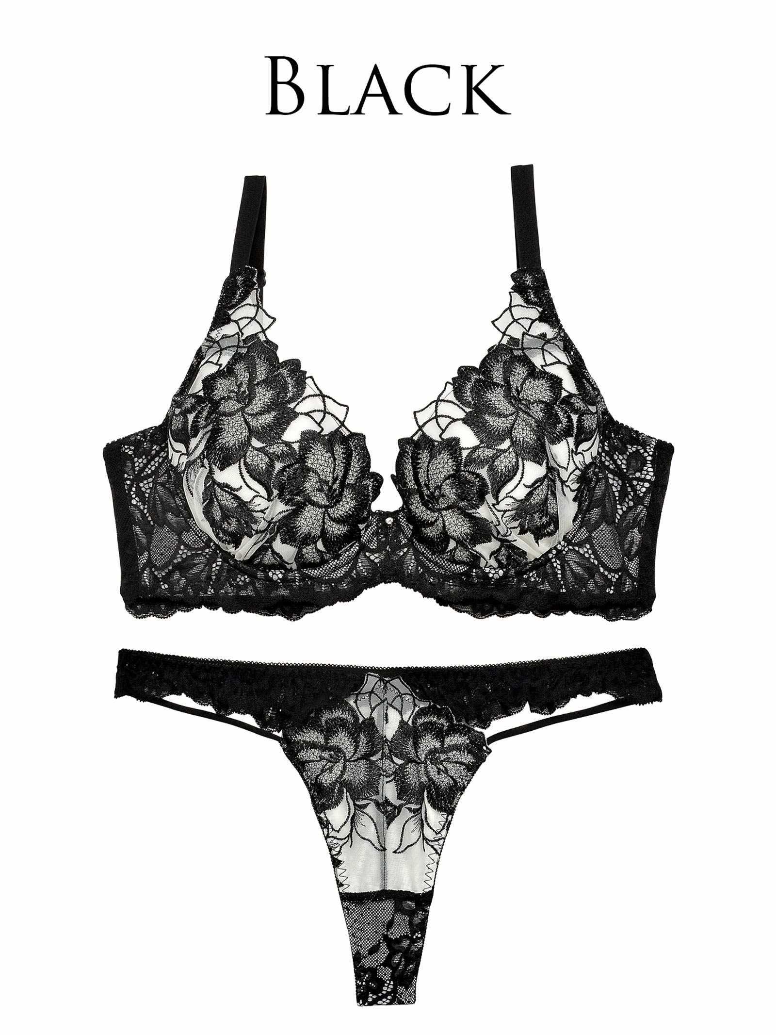 10/7新作!永尾まりや着用【Reinest】グリッターフルールエンブロイダリーブラジャー&バック透けTバックショーツ