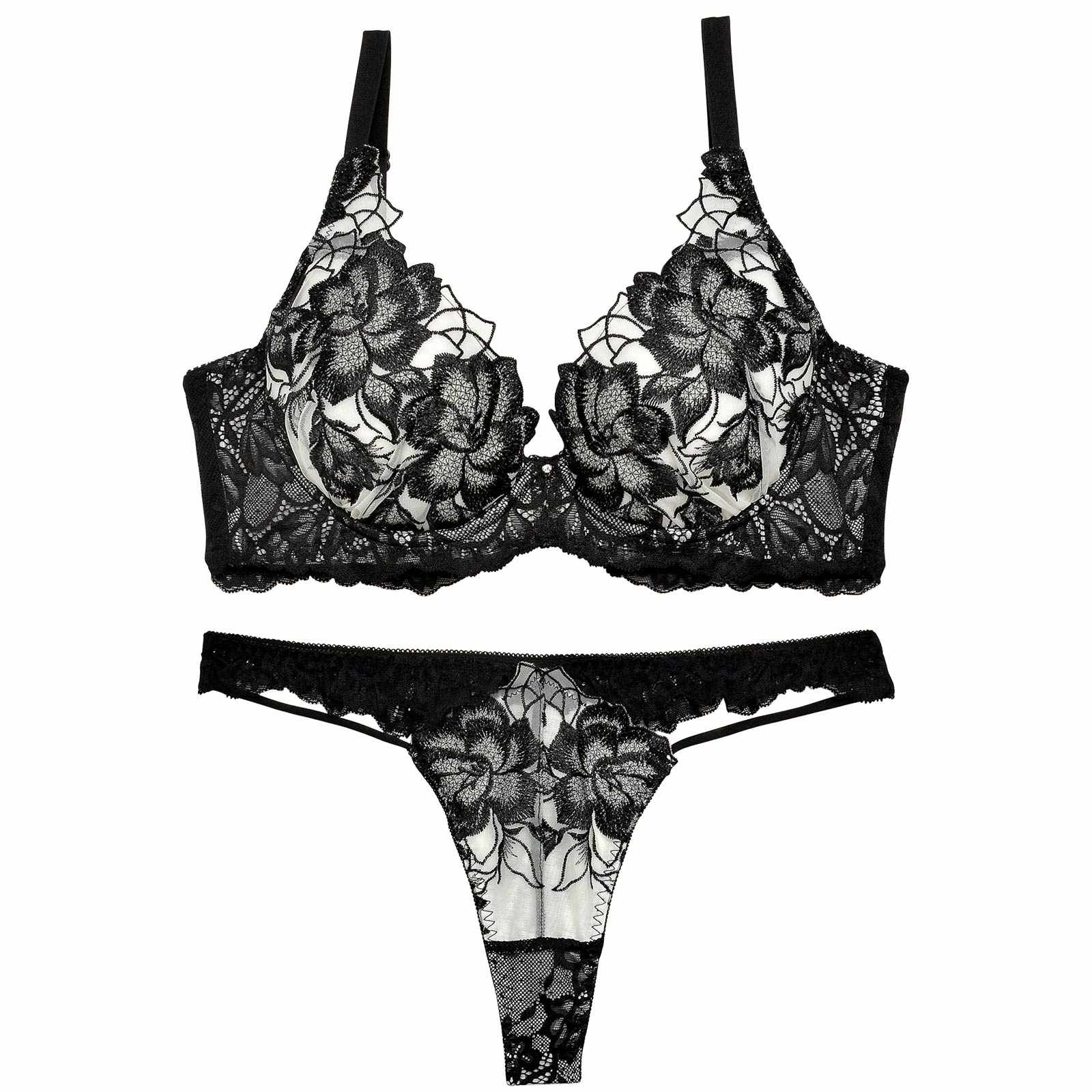 2/7再販!永尾まりや着用【Reinest】グリッターフルールエンブロイダリー育乳脇高★魔法のブラジャー&バック透けTバックショーツ - 【公式】247Lingerie