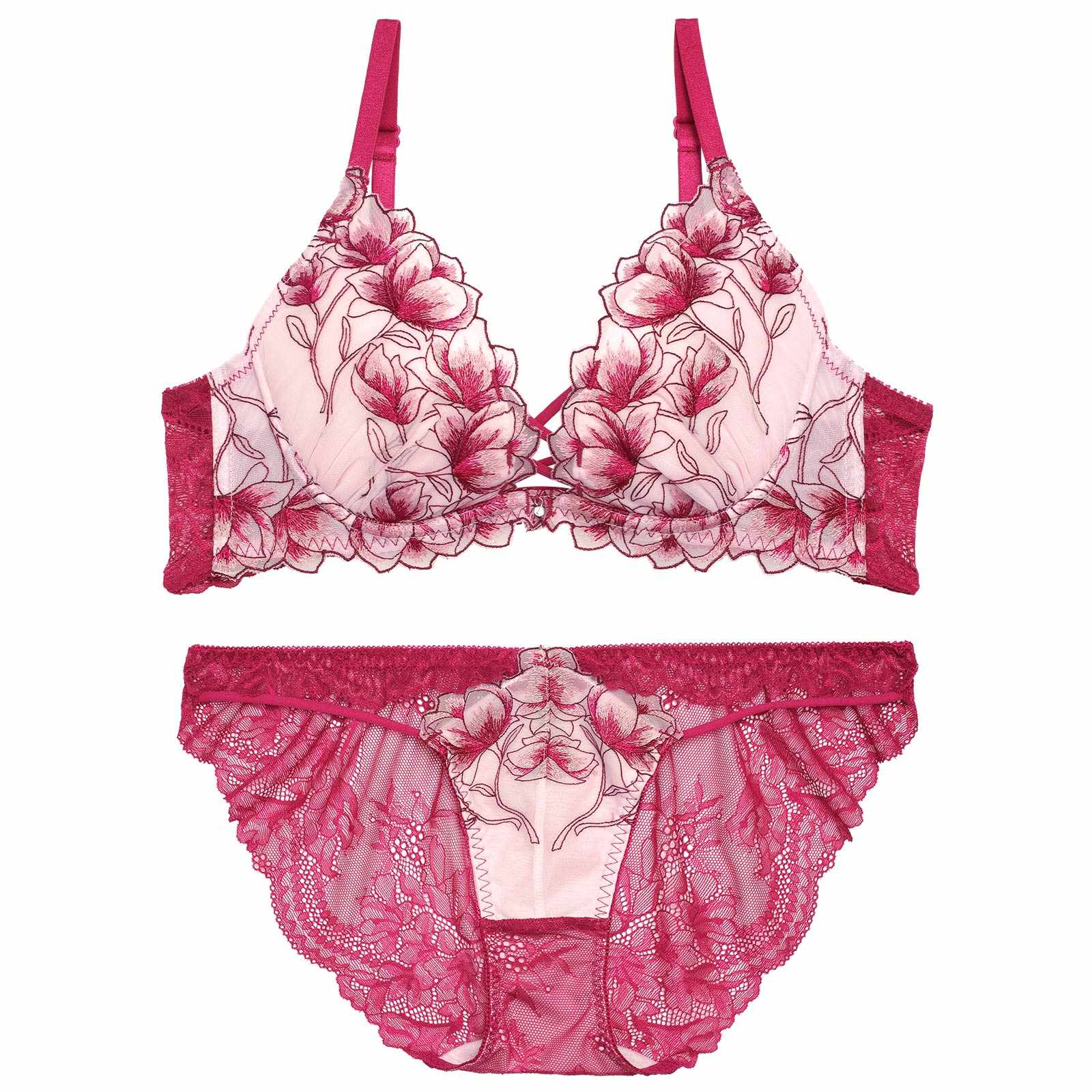 【永尾まりや着用】【Reinest】ラグジュアリーブライトペタルブラジャー&バック透けフルバックショーツ