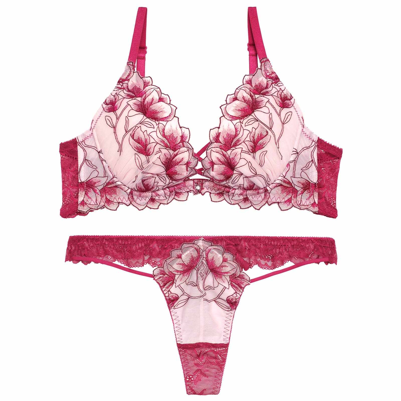 【永尾まりや着用】【Reinest】ラグジュアリーブライトペタルブラジャー&バック透けTバックショーツ