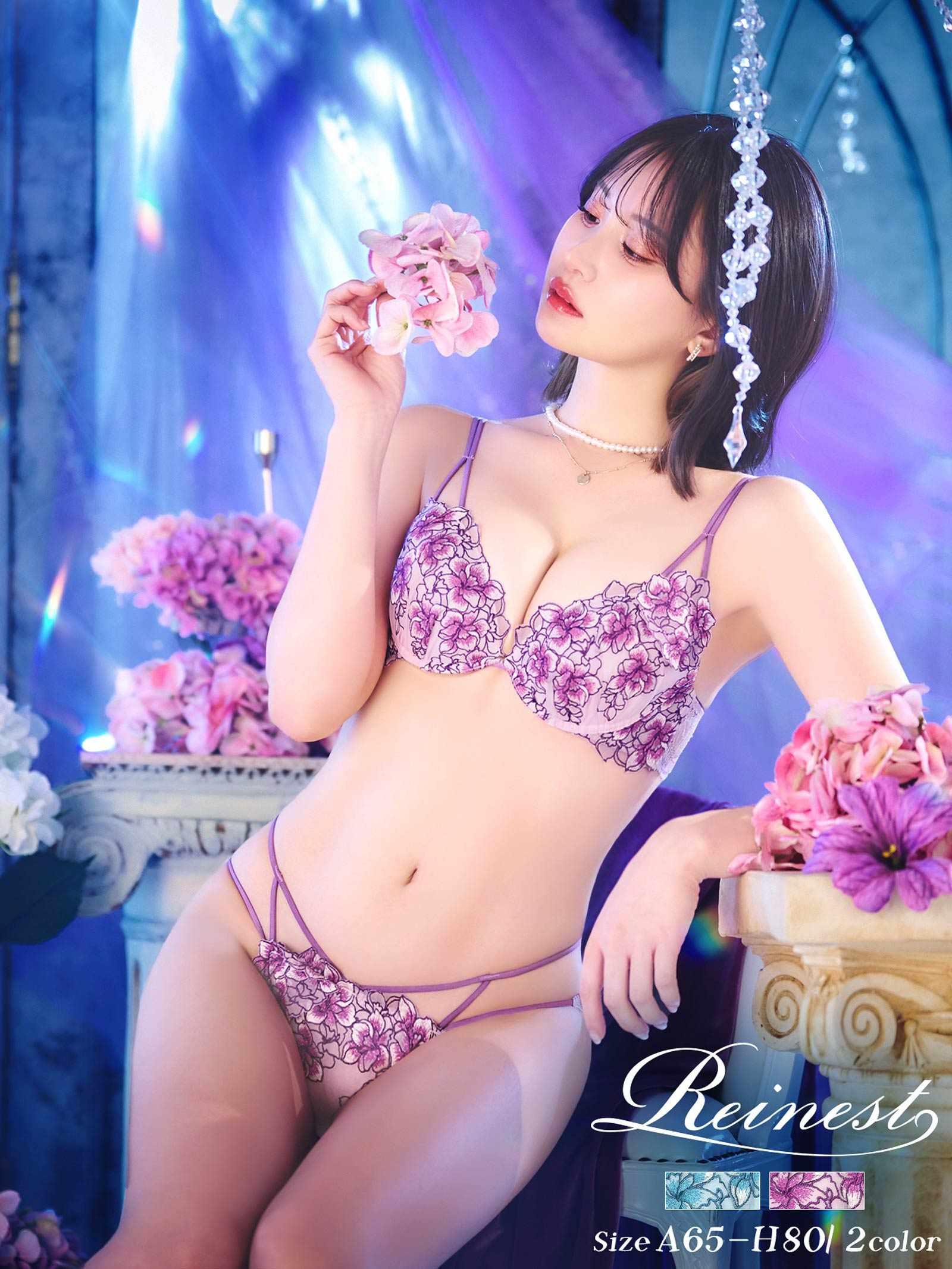 【永尾まりや着用】【Reinest】シャインブロッサムストリングブラジャー&バック透けフルバックショーツ - 【公式】247Lingerie