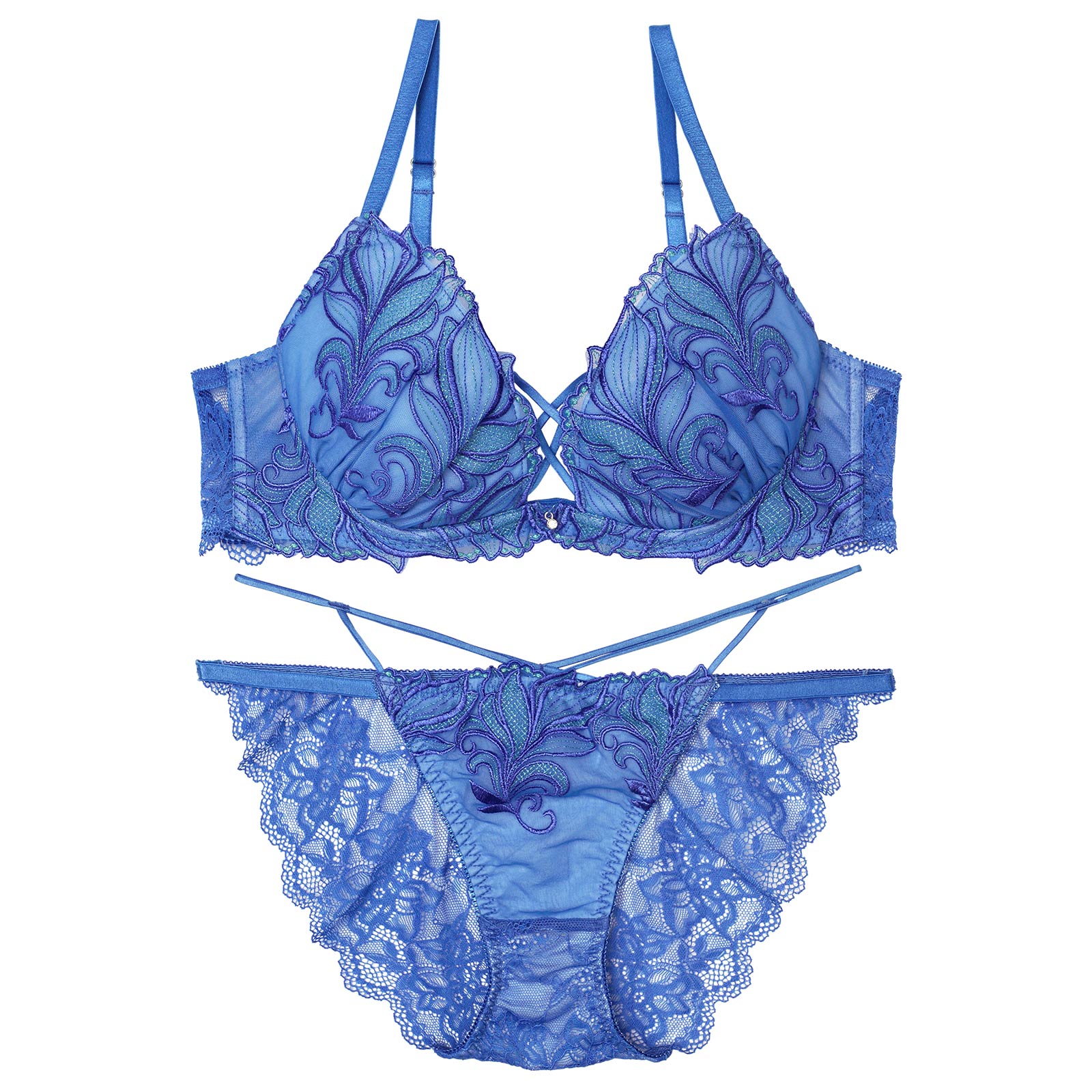 【永尾まりや着用】【Reinest】シャイニーフェザーリーフブラジャー&バック透けフルバックショーツ