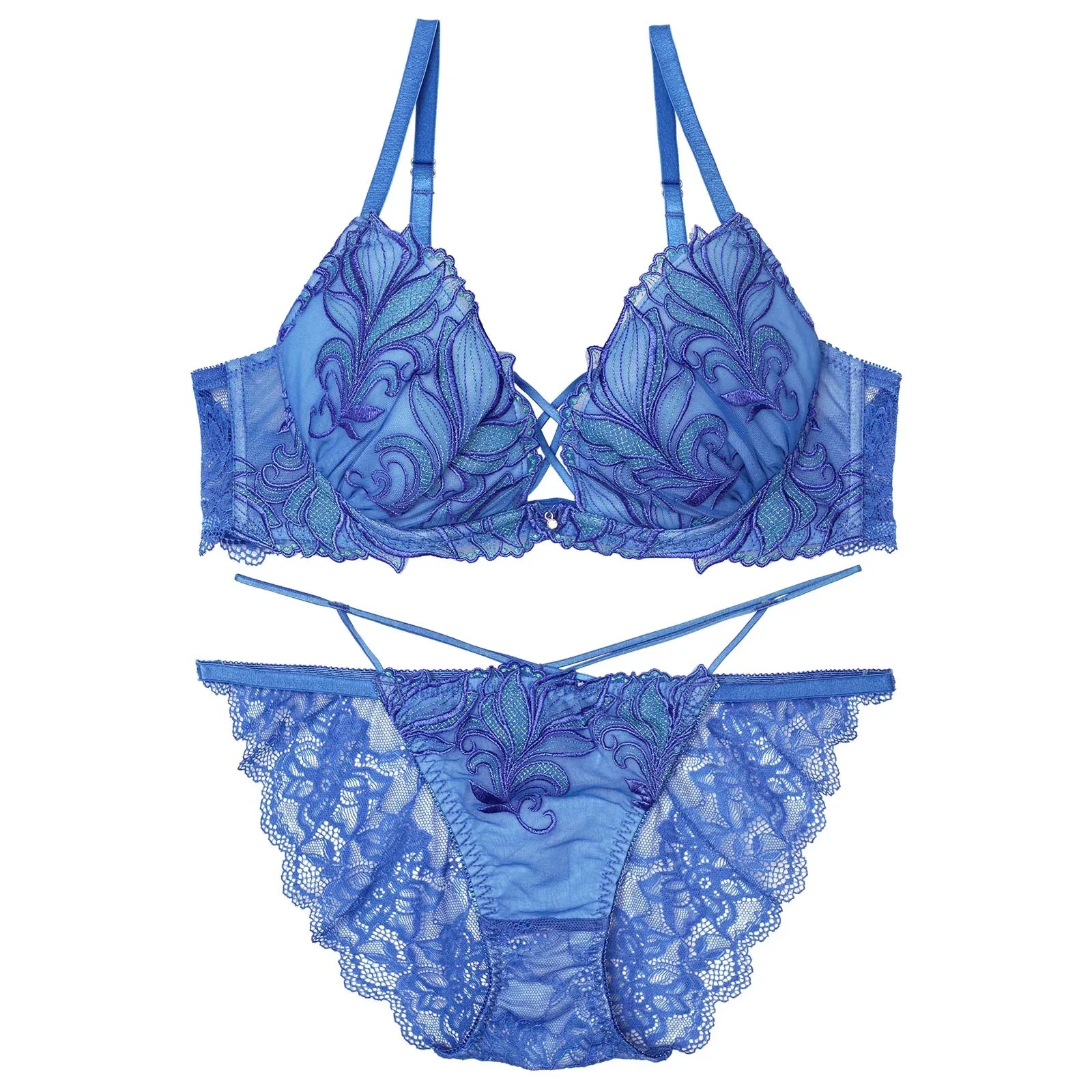 【永尾まりや着用】【Reinest】シャイニーフェザーリーフブラジャー&バック透けフルバックショーツ