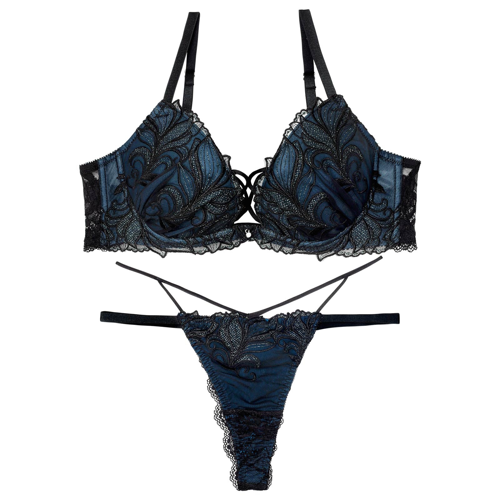 【永尾まりや着用】【Reinest】シャイニーフェザーリーフブラジャー&バック透けTバックショーツ