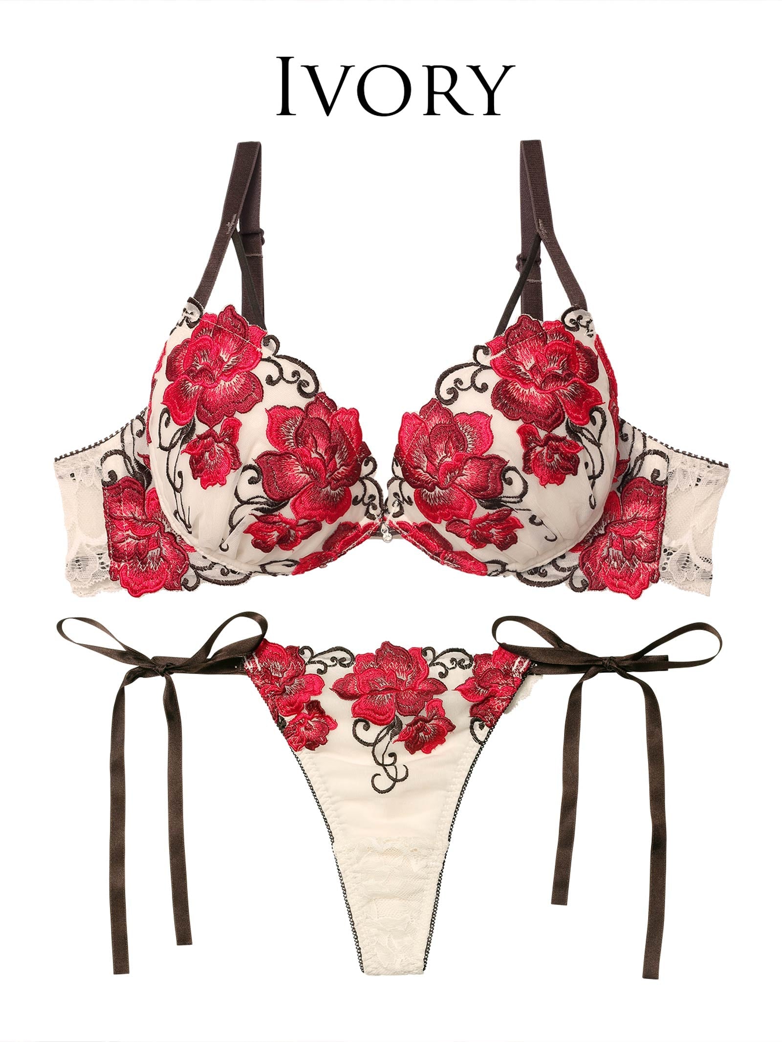 12/3新作!【永尾まりや着用】【Reinest】エターナル リッチローズブラジャー&サイド紐バック透けTバックショーツ