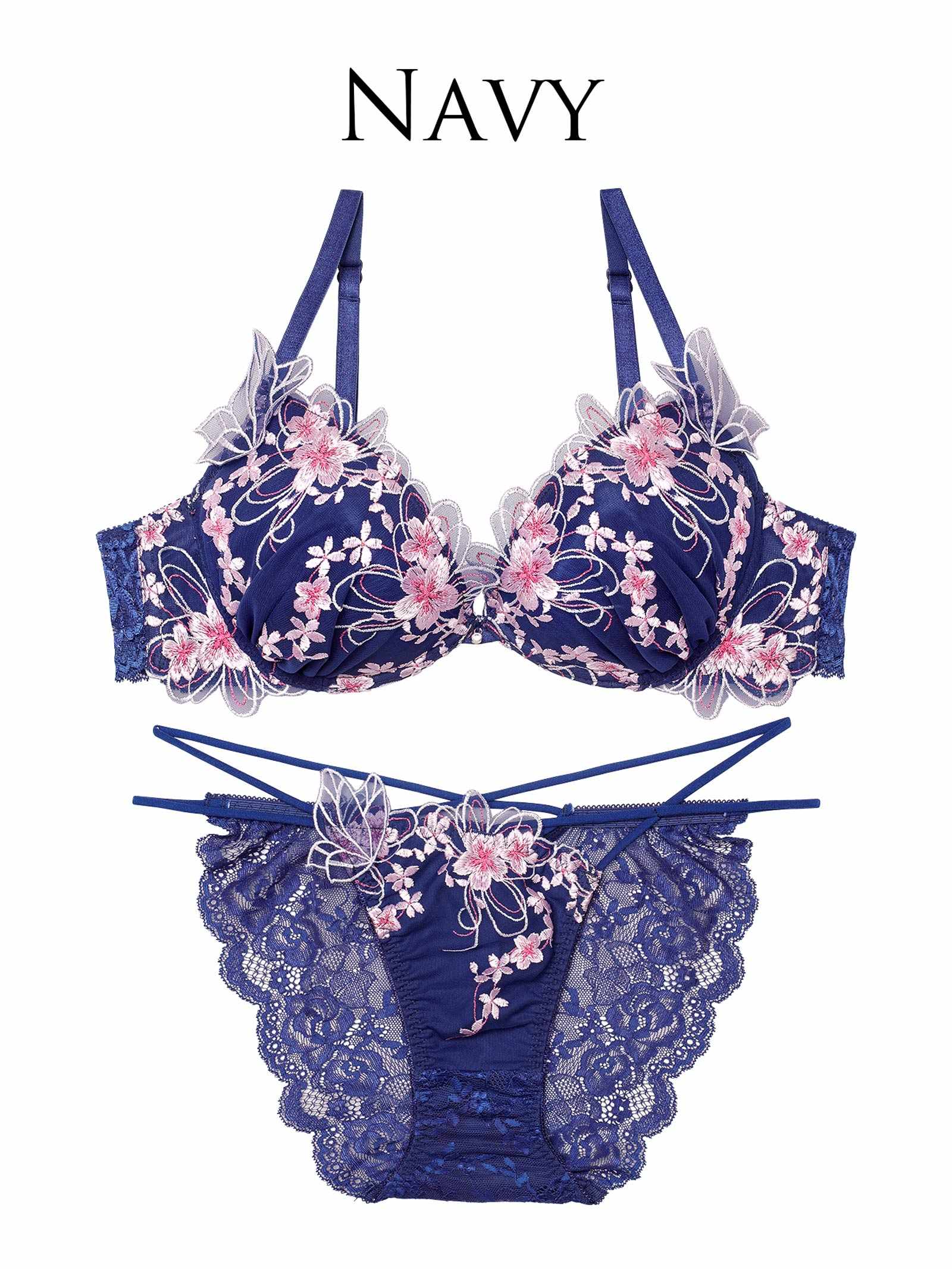 3/4新作!【永尾まりや着用】【Reinest】グレイスチェリーブロッサムブラジャー&バック透けフルバックショーツ