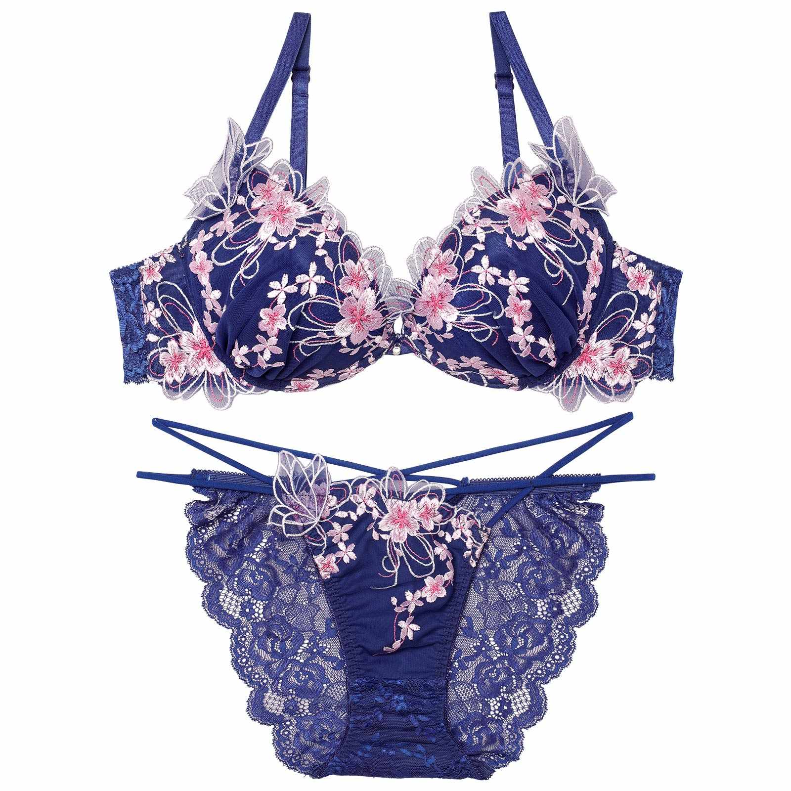 3/4新作!【永尾まりや着用】【Reinest】グレイスチェリーブロッサムブラジャー&バック透けフルバックショーツ