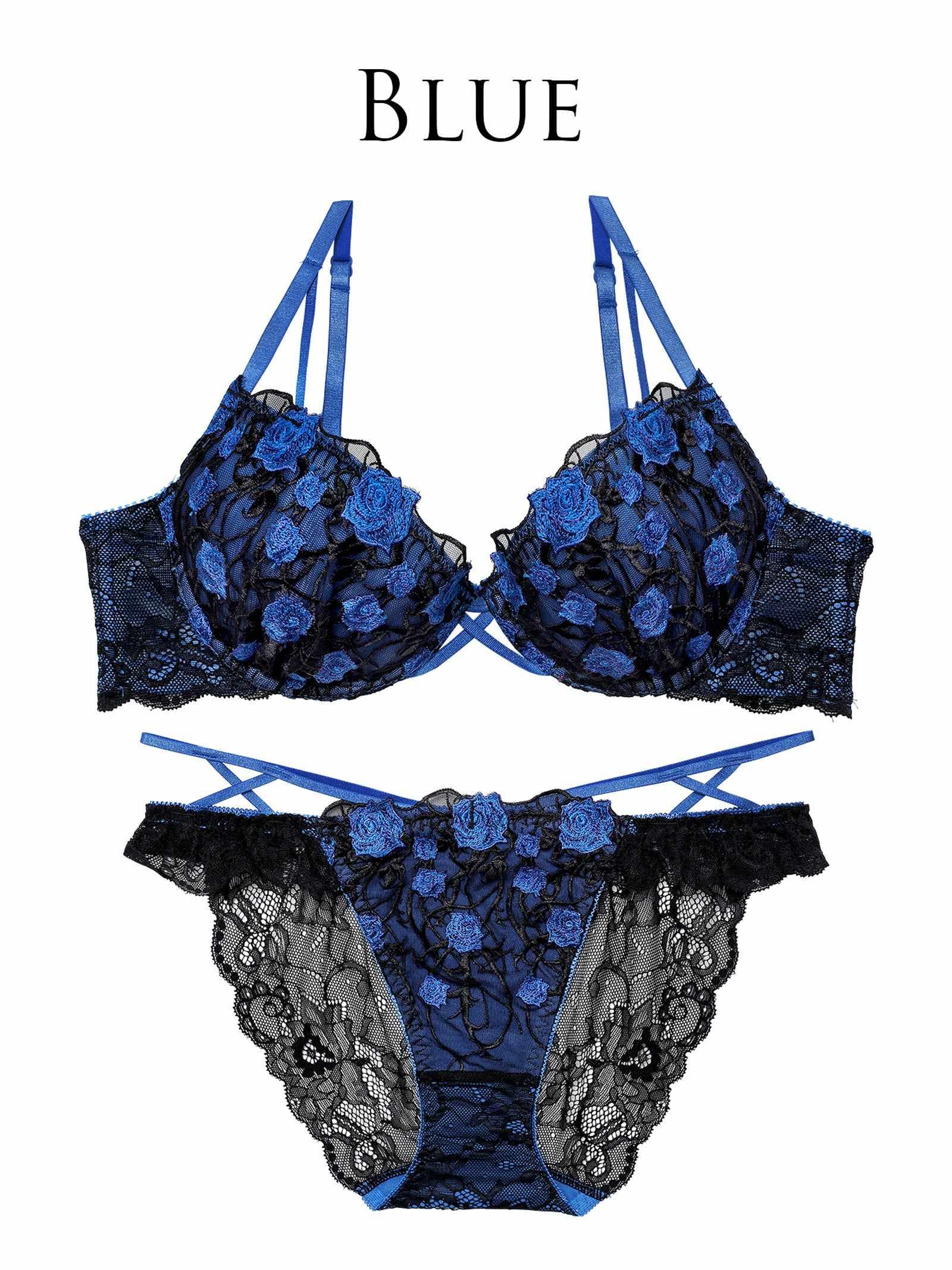 1/23新作!【永尾まりや着用】【Reinest】ミッドナイトローズクロスコードブラジャー&バック透けフルバックショーツ