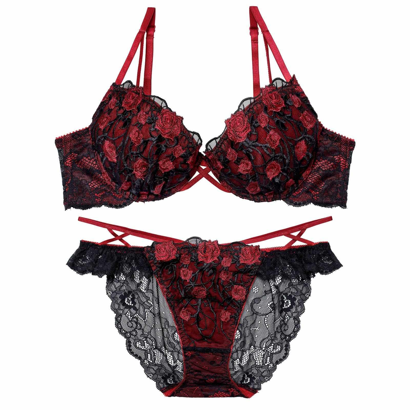 【永尾まりや着用】【Reinest】ミッドナイトローズクロスコードブラジャー&バック透けフルバックショーツ