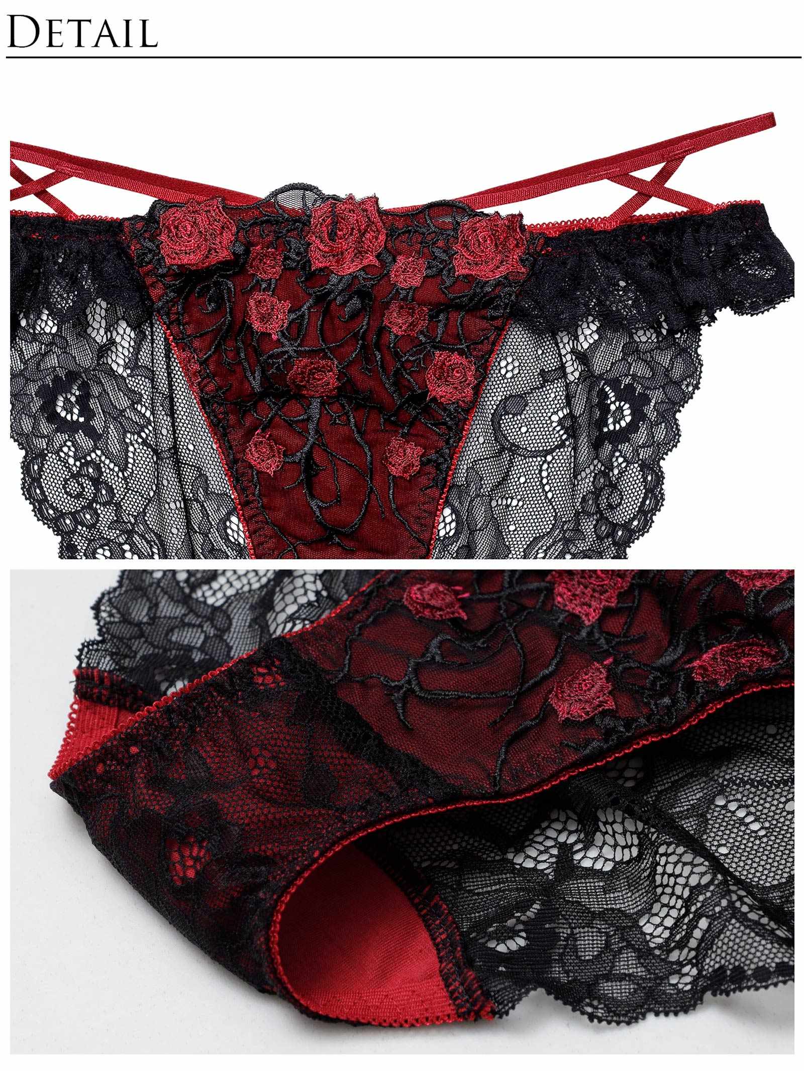 1/23新作!【永尾まりや着用】【Reinest】ミッドナイトローズクロスコードブラジャー&バック透けフルバックショーツ